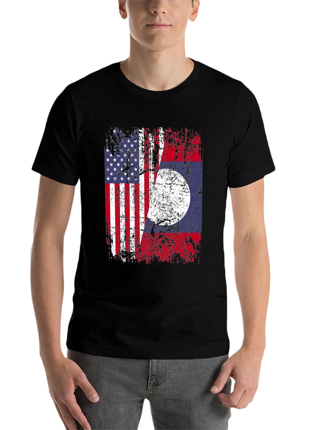 Black USA Laos Flag T-Shirt, Patriotic Tee view 7