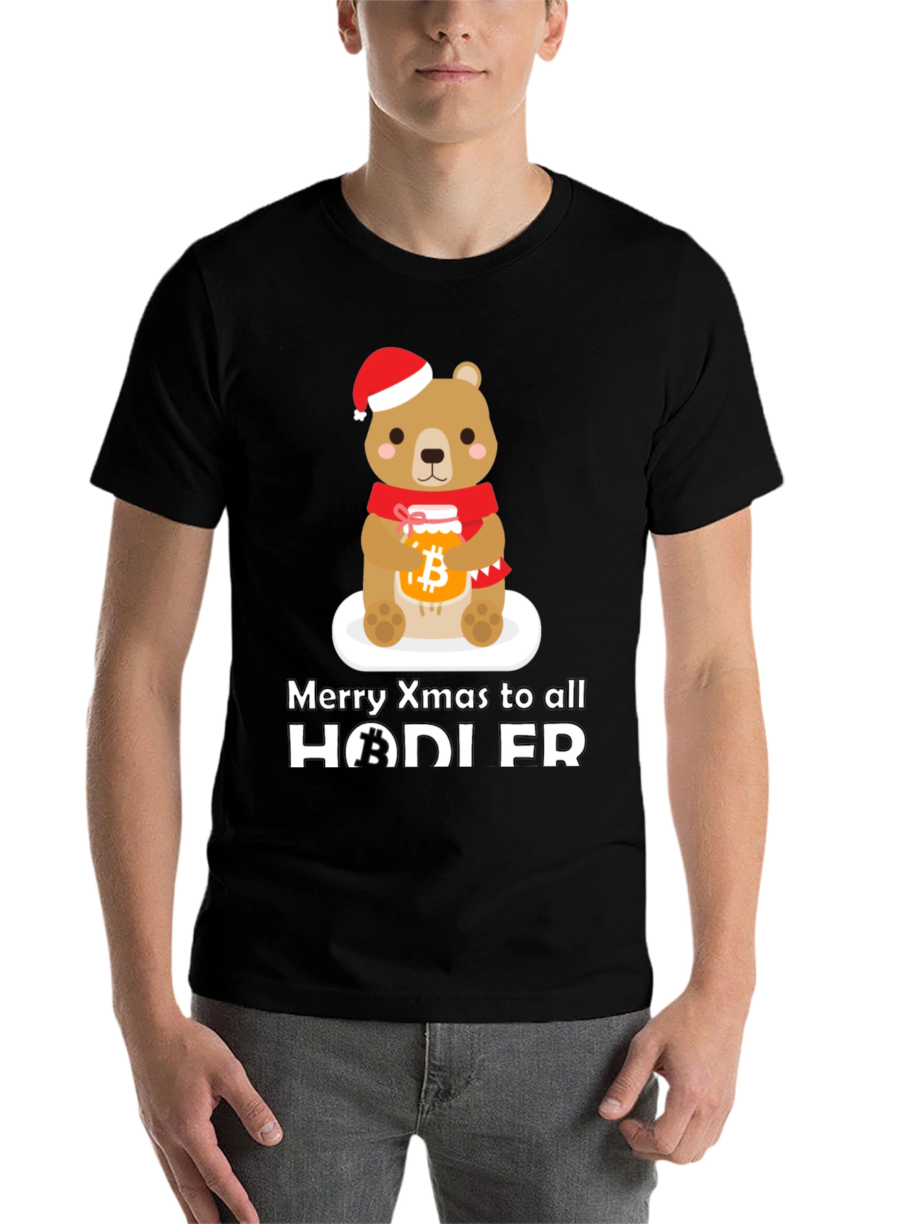 Black Crypto Christmas HODLER Bear T-Shirt view 7