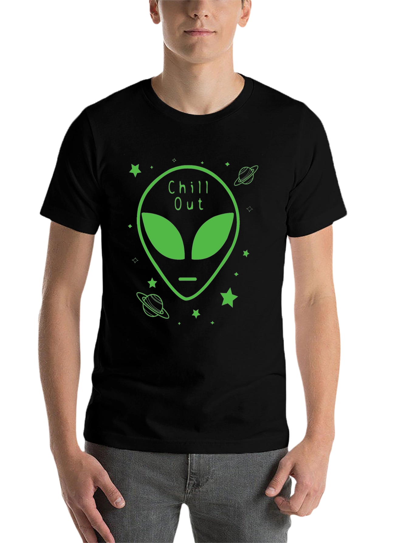 Black Chill Out Alien Graphic Black T-Shirt view 7
