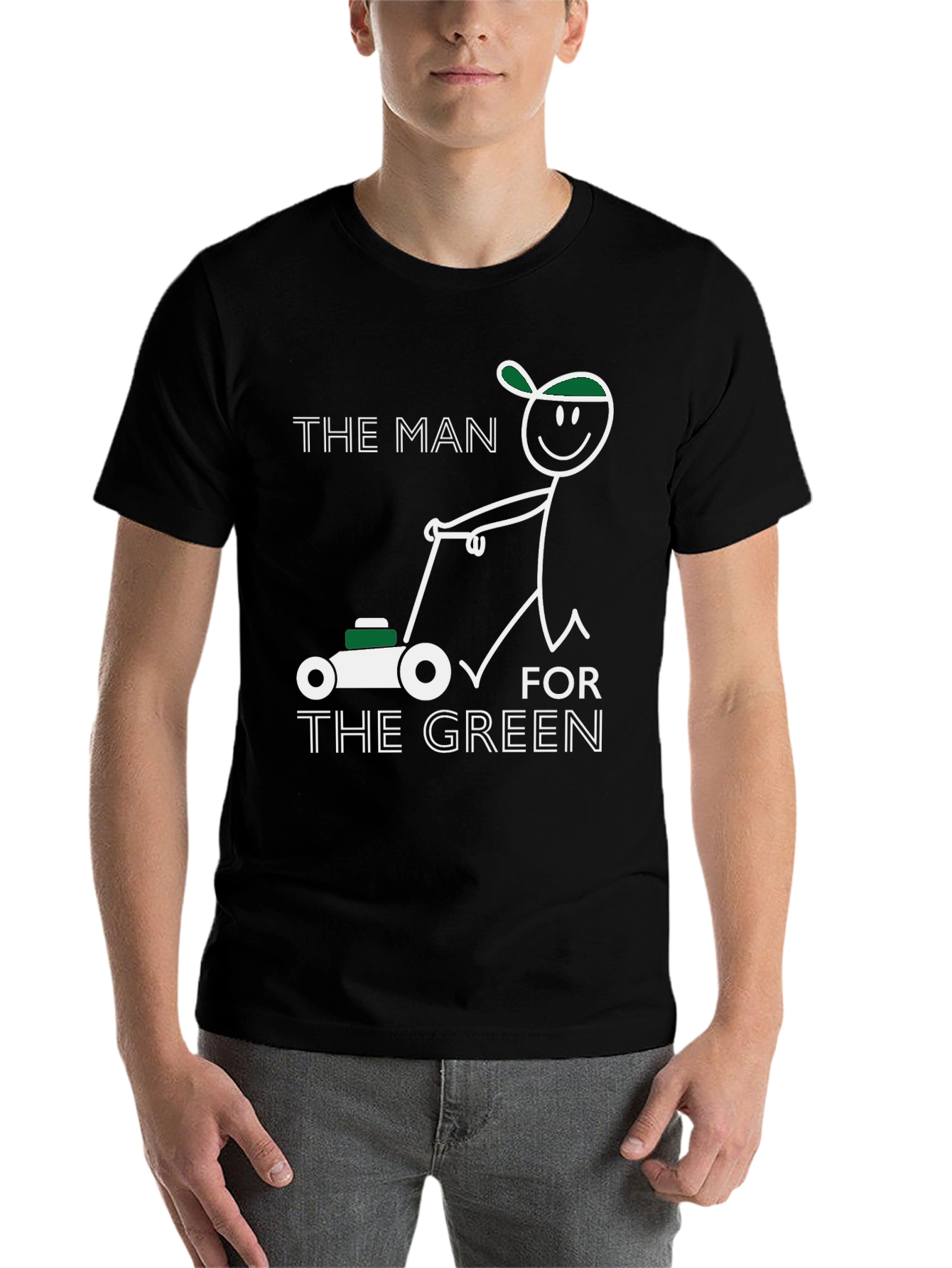 Black The Man for the Green T-Shirt Funny Lawn Mower Tee view 7