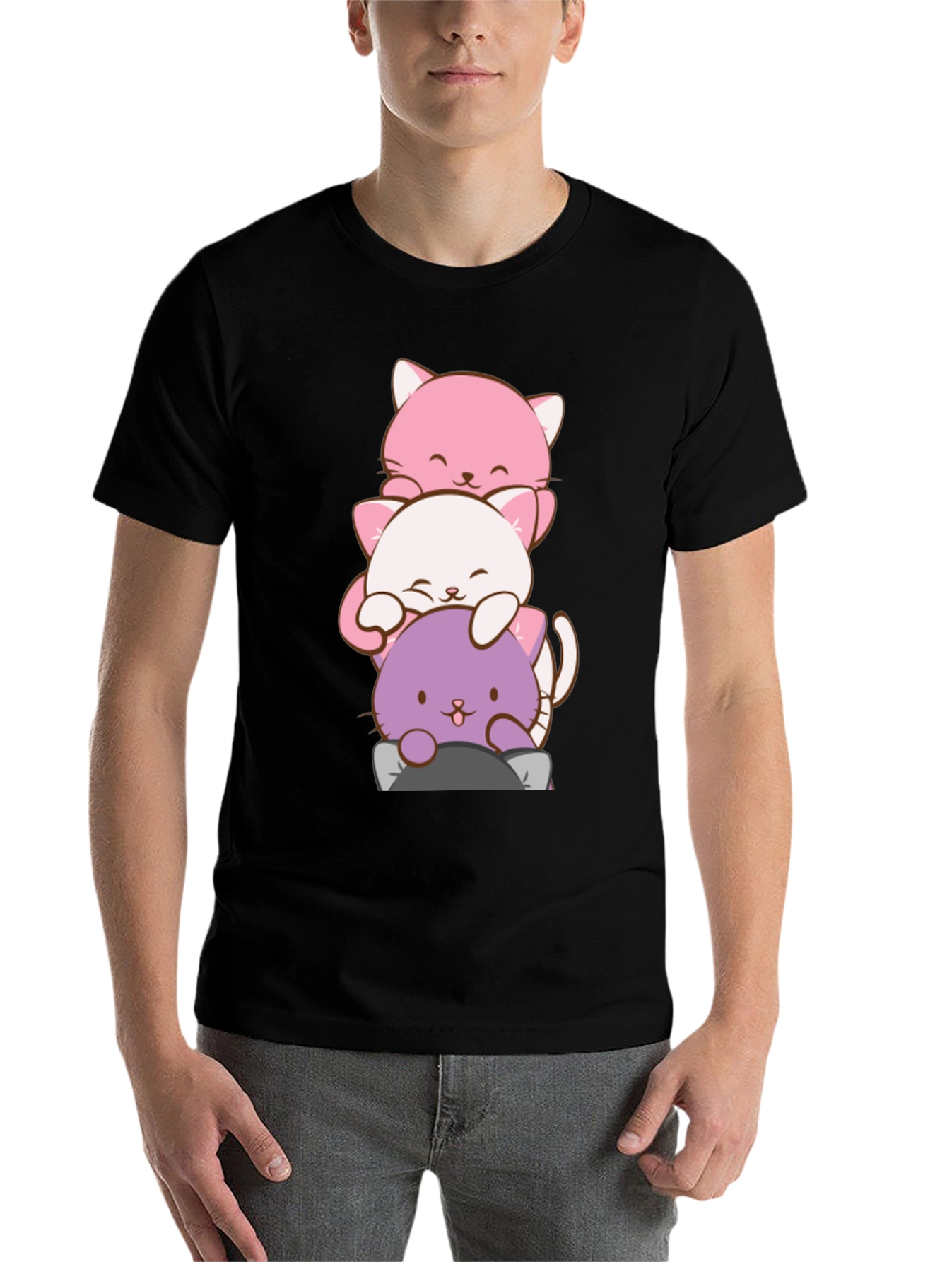 Cute Cat Stack T-Shirt - Kawaii Anime Style - 7
