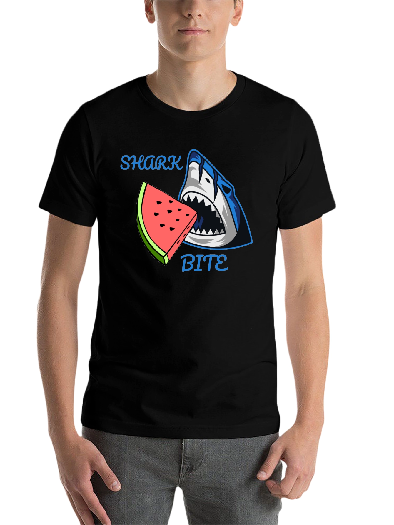 Black Shark Bite Watermelon Graphic Tee - Unique Design view 7