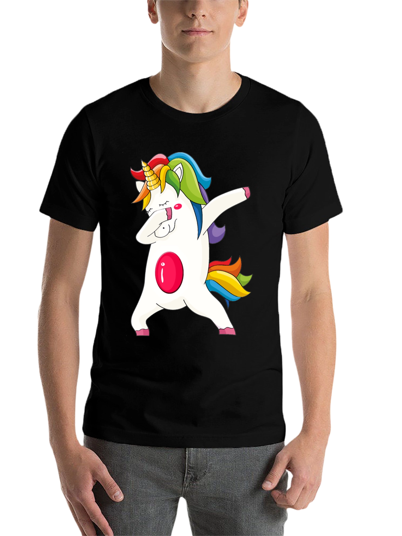 Black Unicorn Dabbing Graphic Tee - Fun & Stylish Black T-Shirt view 7