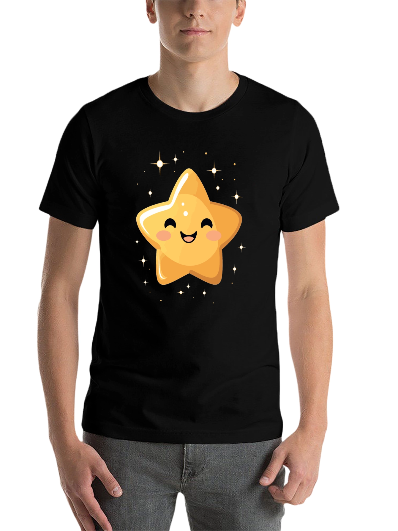 Black Cute Smiling Star Black T-Shirt view 7