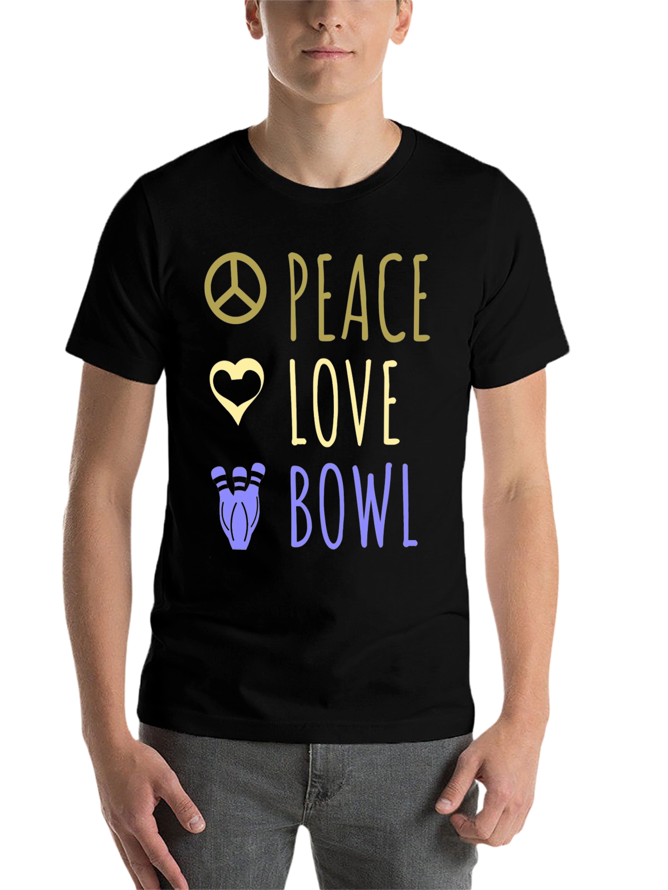 Black Peace Love Bowl T-Shirt Bowling Gift view 7
