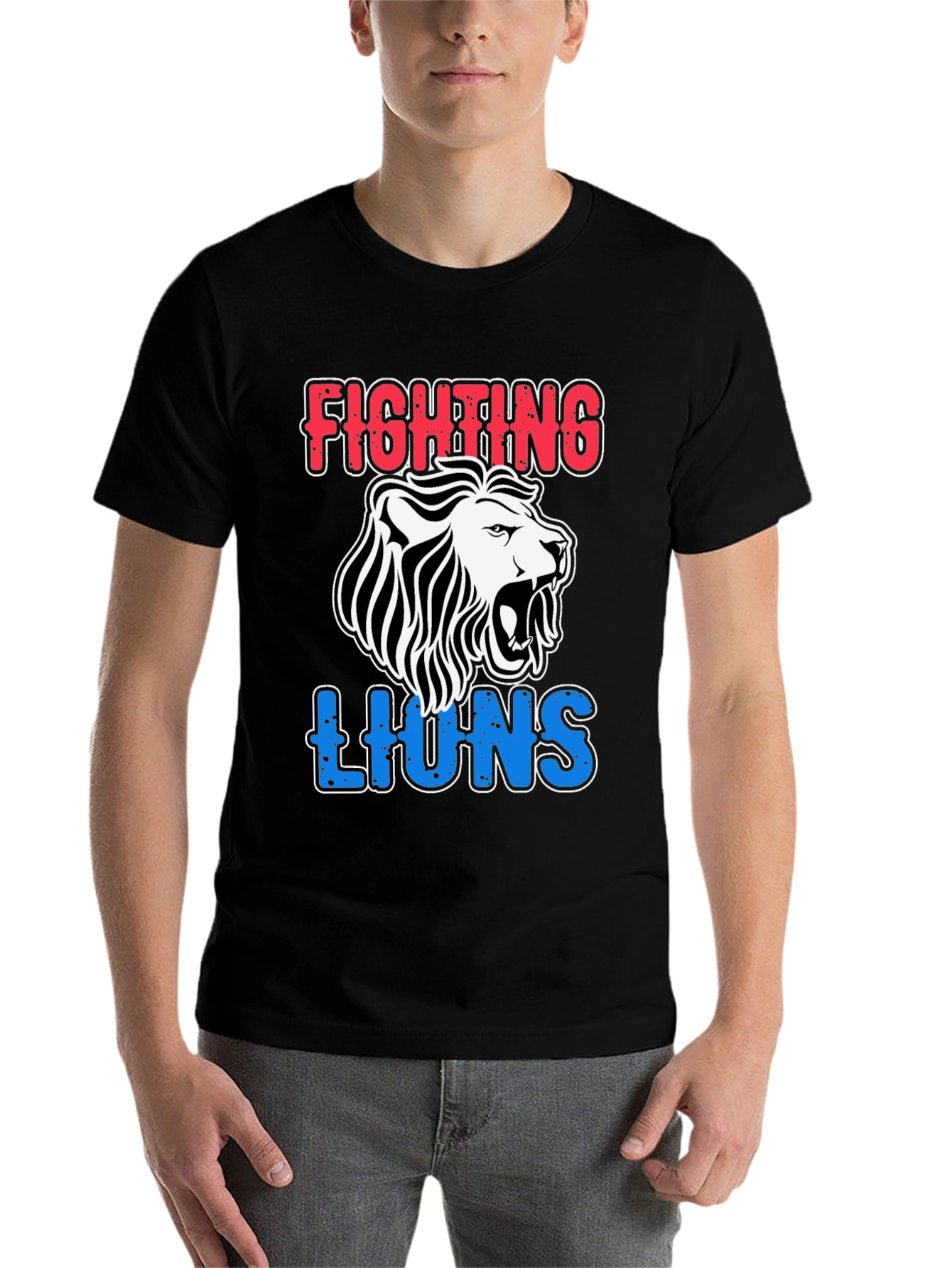 Black Fighting Lions Graphic T-Shirt - Black view 7