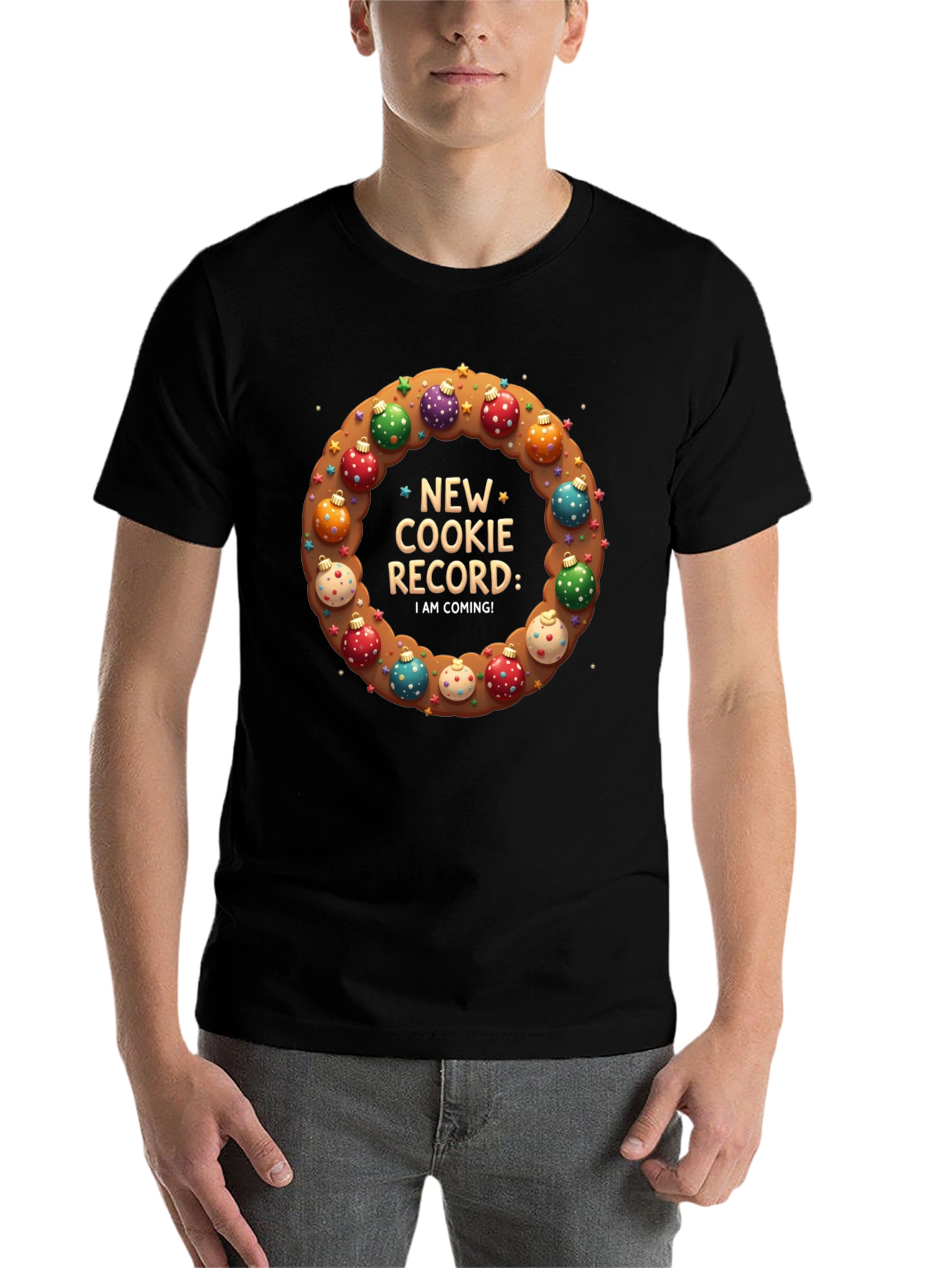 Black Cookie Record T-Shirt Festive Holiday Apparel view 7