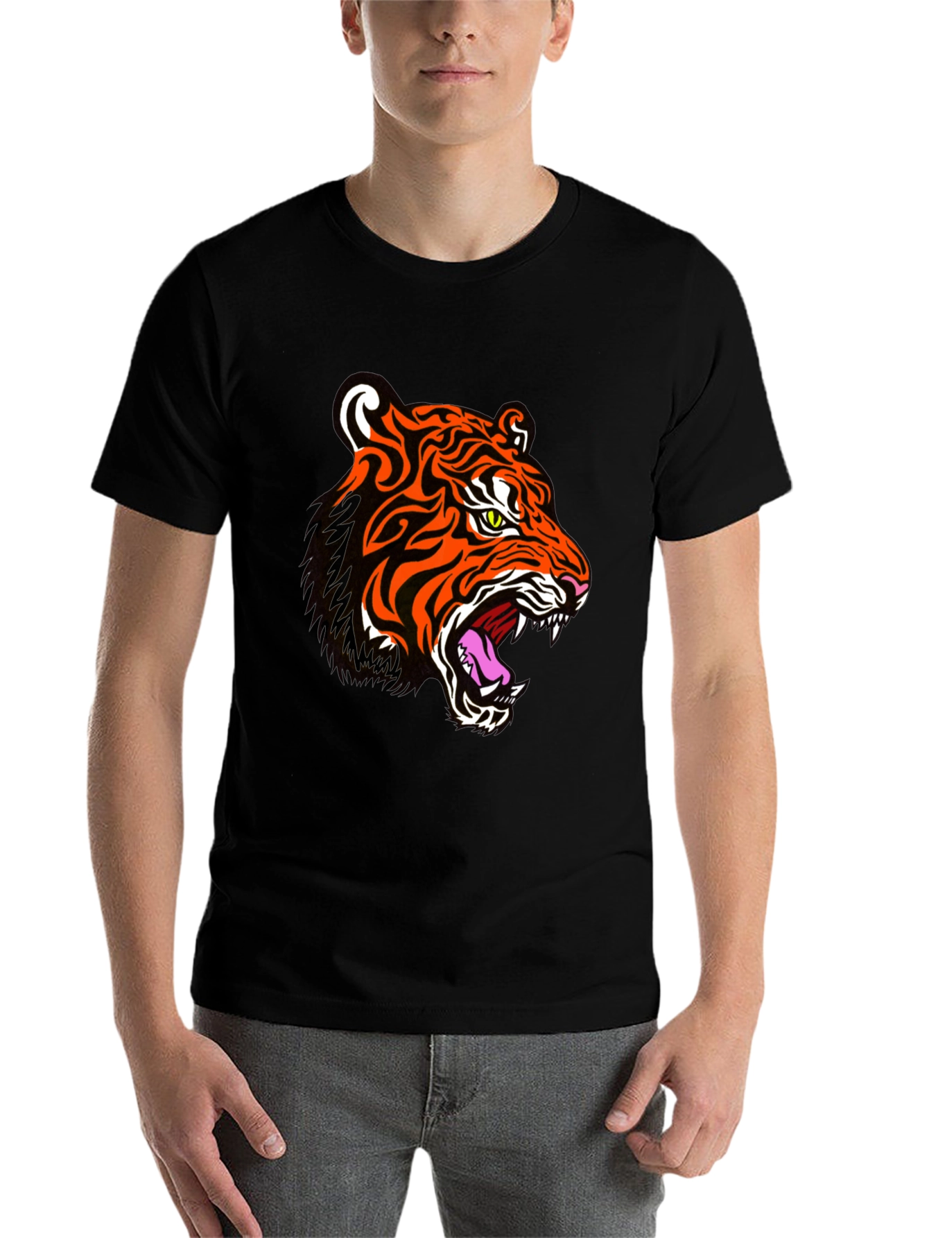 Black Tiger Graphic Print Black T-Shirt view 7