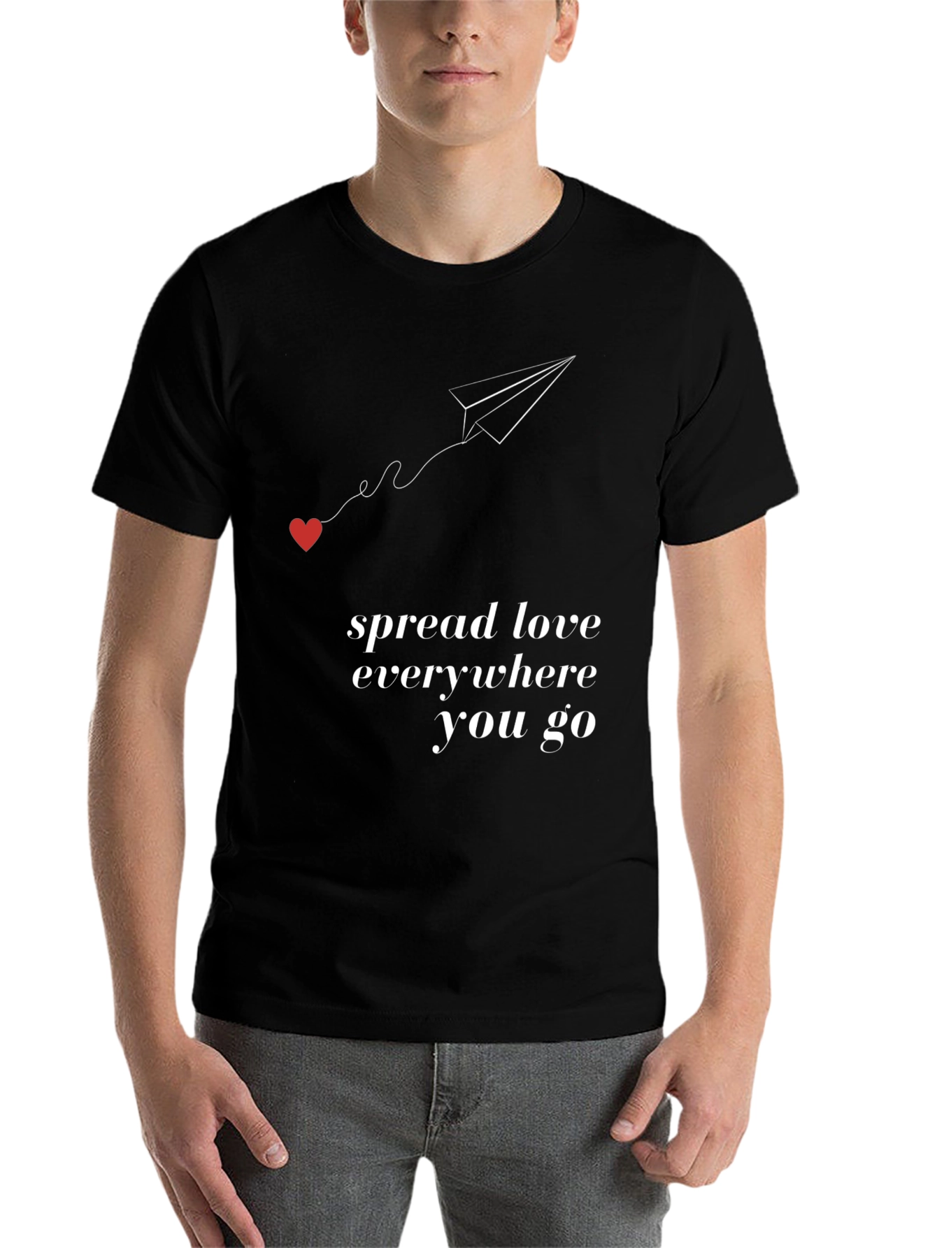 Black Spread Love T-Shirt - Stylish Heart Paper Plane Design view 7