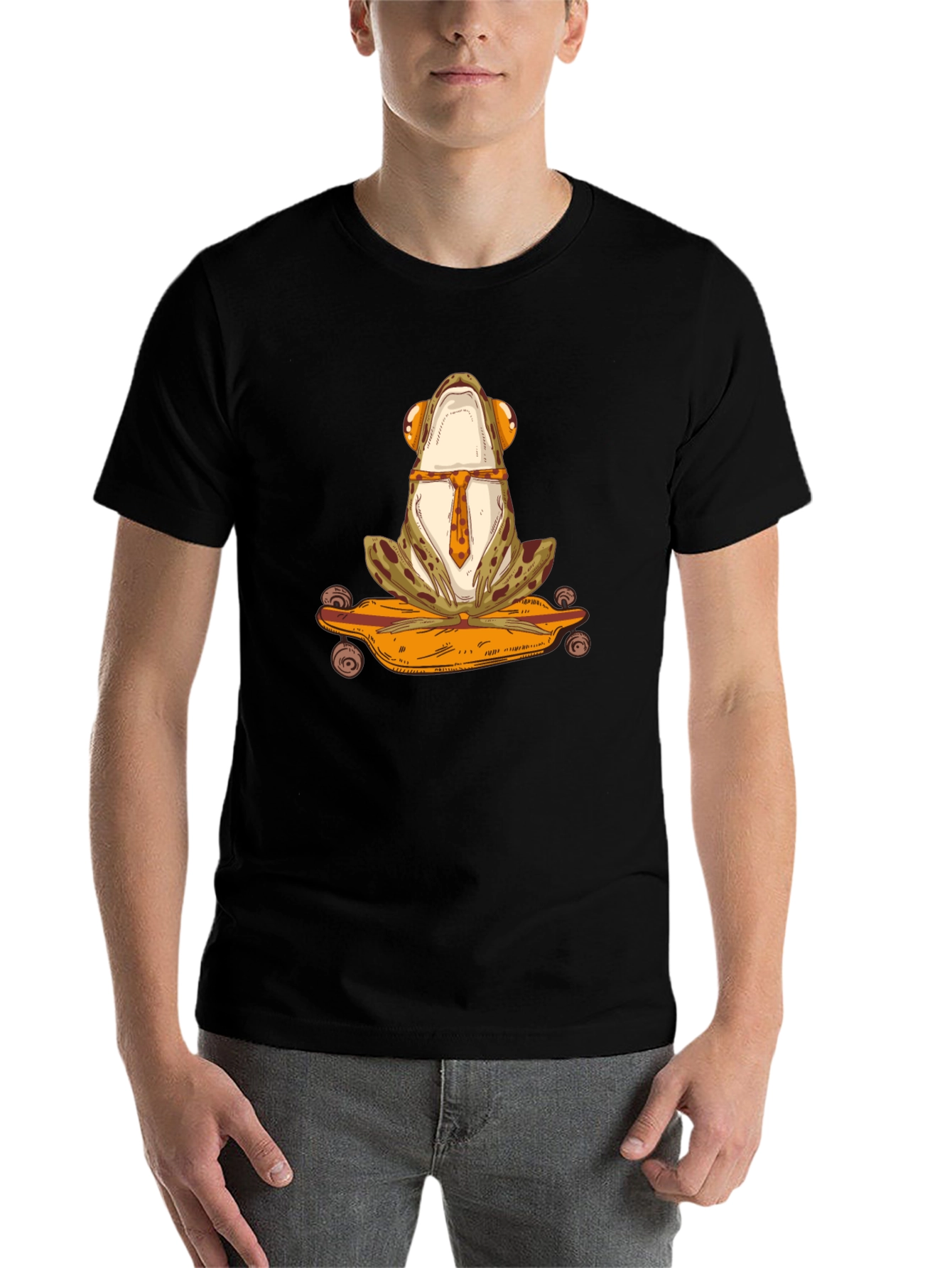 Black Frog on Skateboard Graphic Tee - Black Cotton T-Shirt view 7