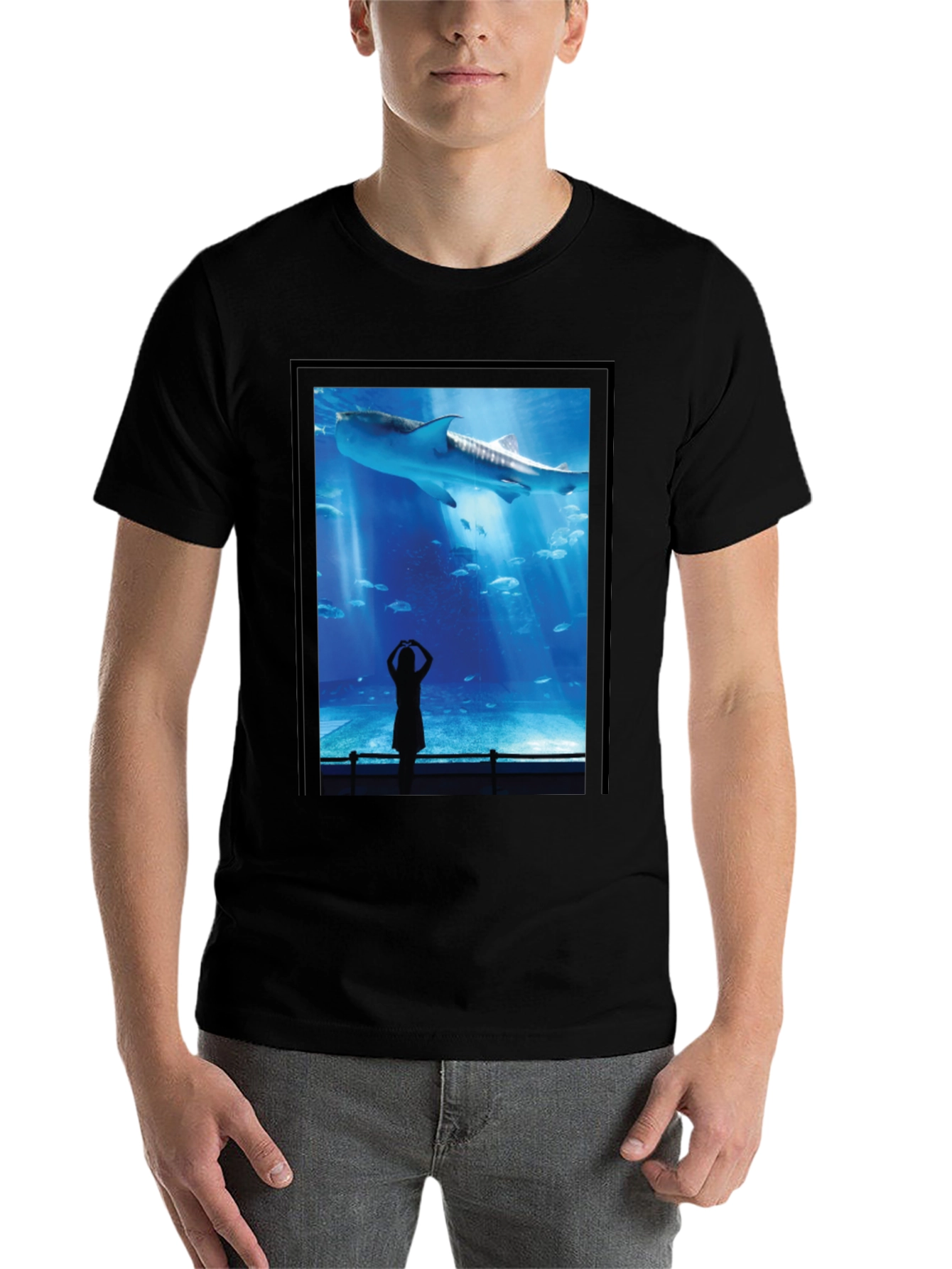 Black Aquarium Shark Graphic Tee - Black Cotton T-Shirt view 7
