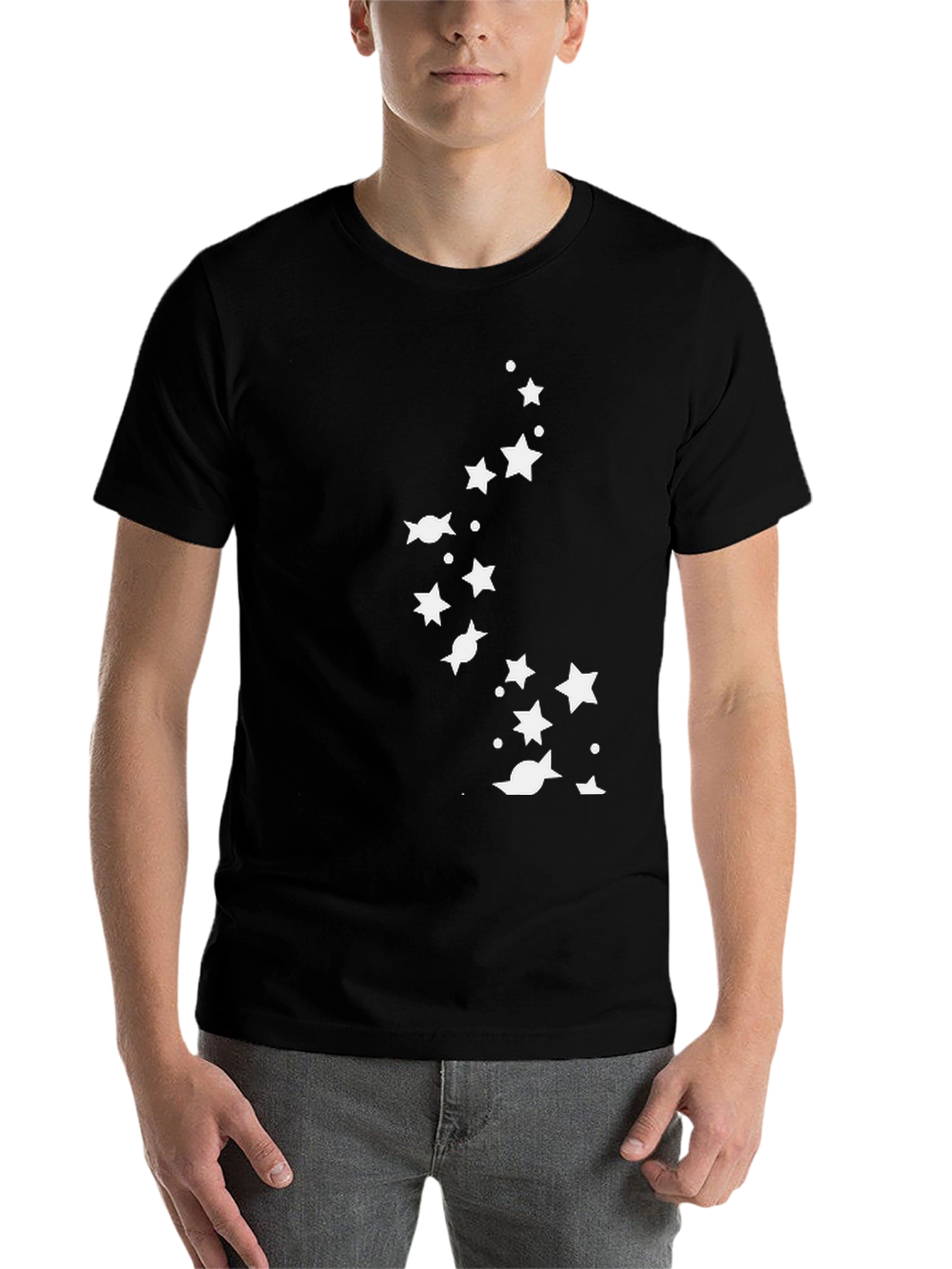 Black Starry Night Men's Black Graphic Tee view 7