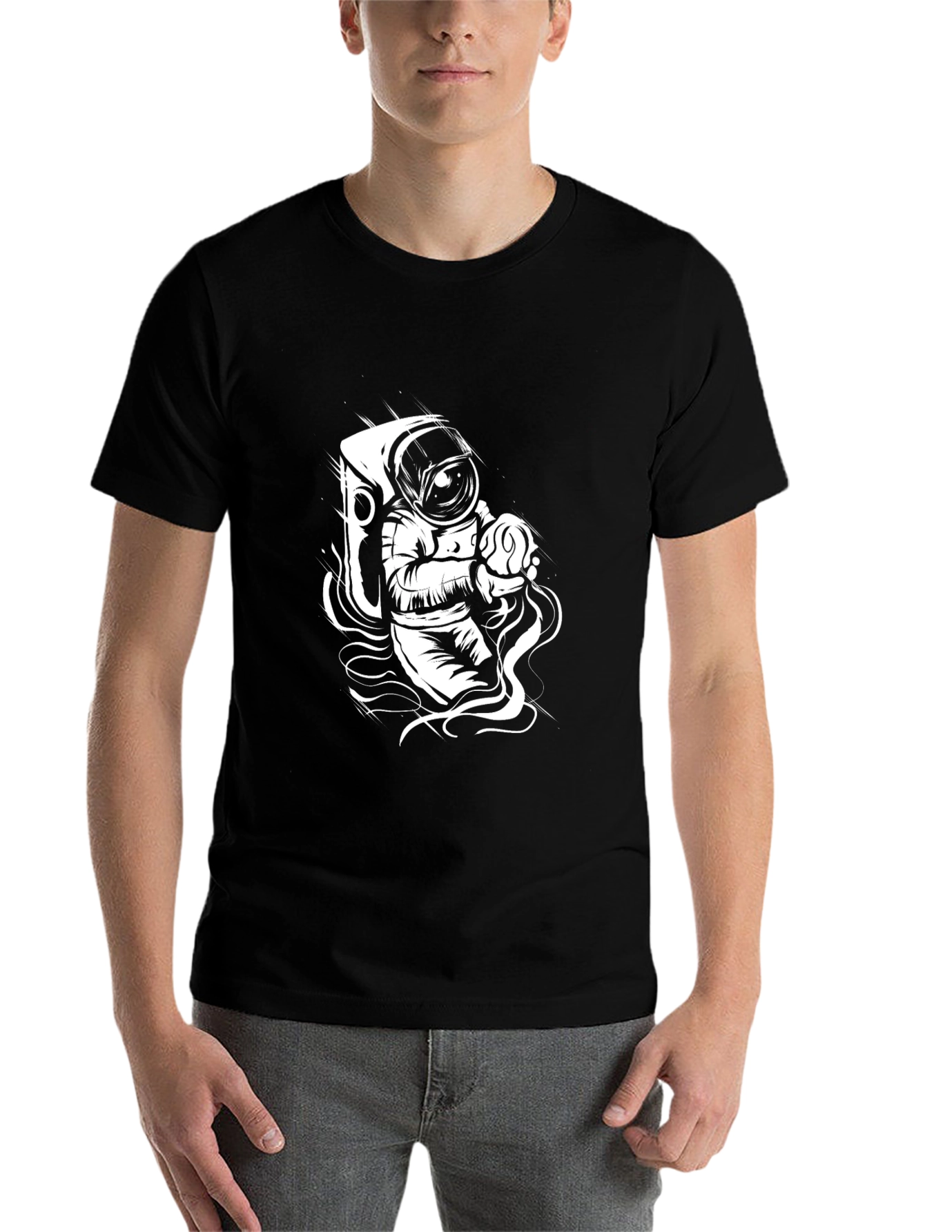 Black Astronaut Graphic Tee - Black Cotton Crew Neck T-Shirt view 7