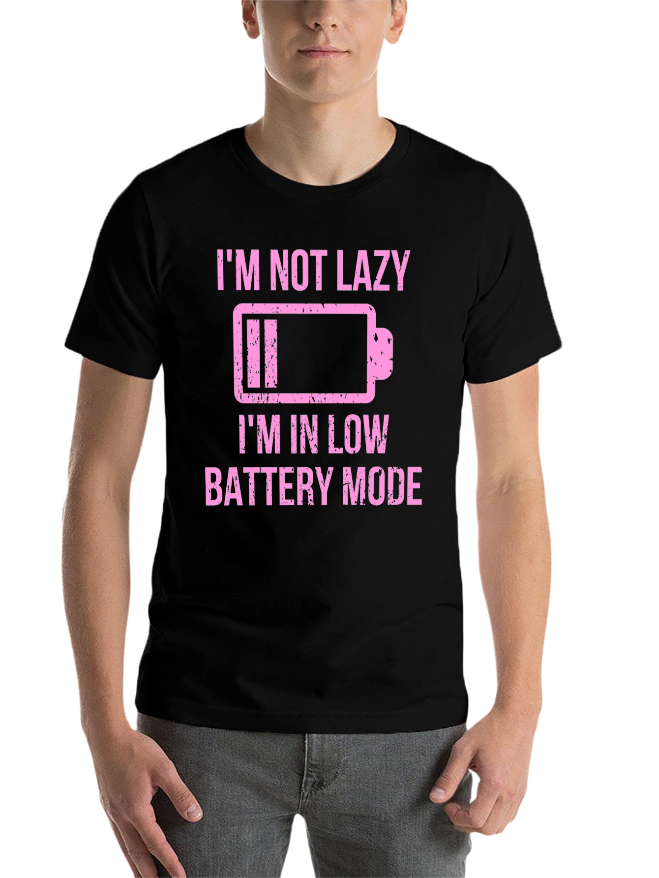Black Funny Low Battery Mode Graphic Tee - Black view 7