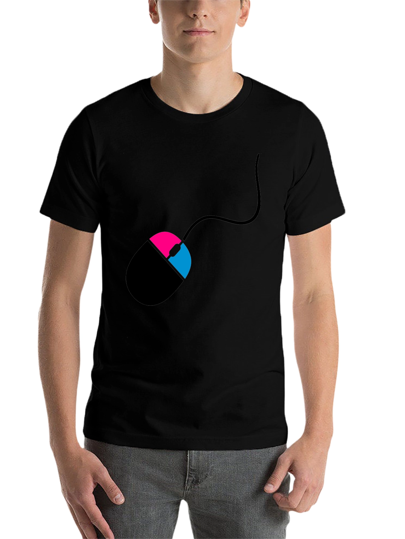 Black Men's Black T-Shirt with Mouse Design view 7