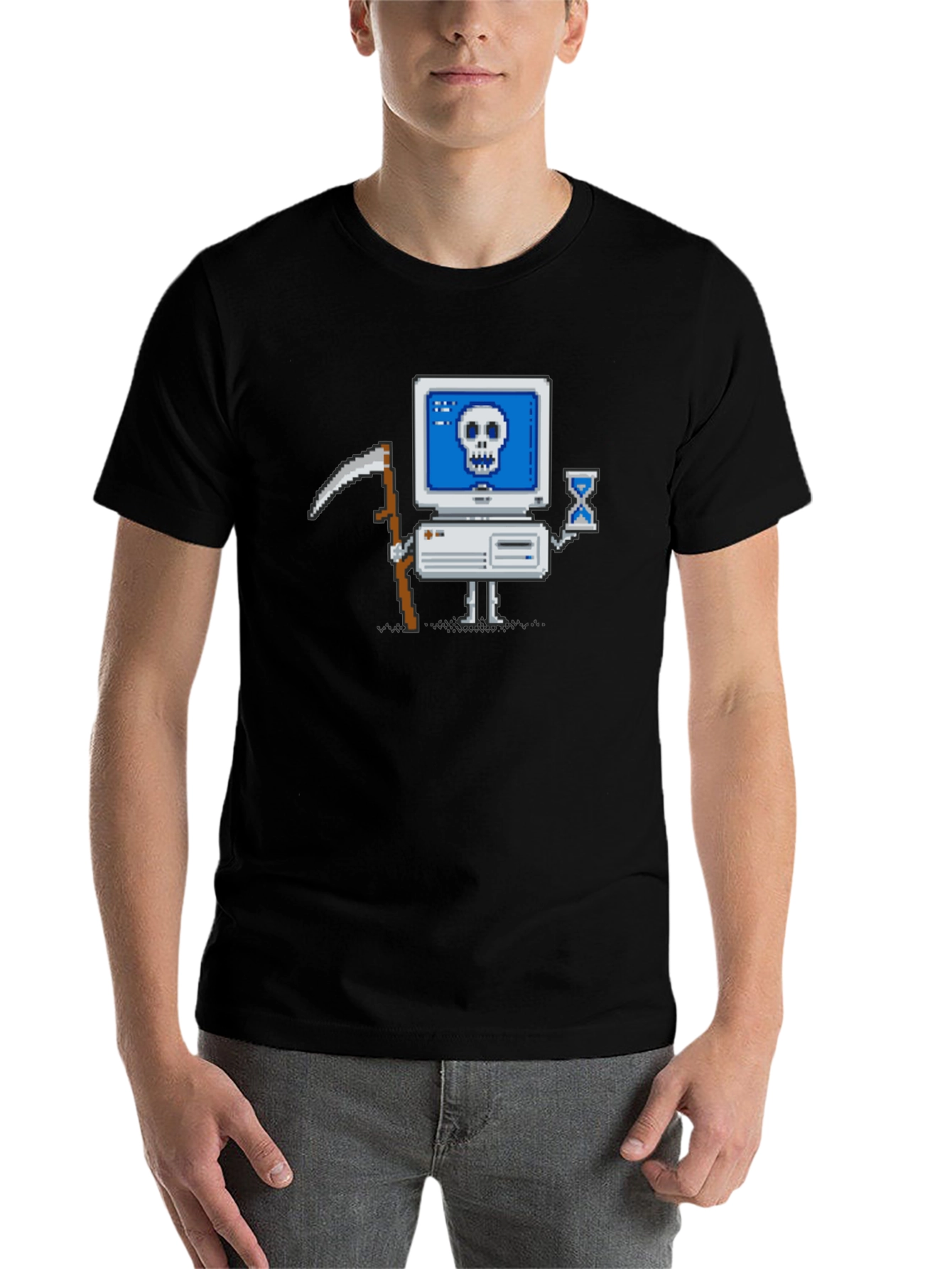 Black Pixel Grim Reaper Computer T-Shirt - Tech Humor Tee view 7