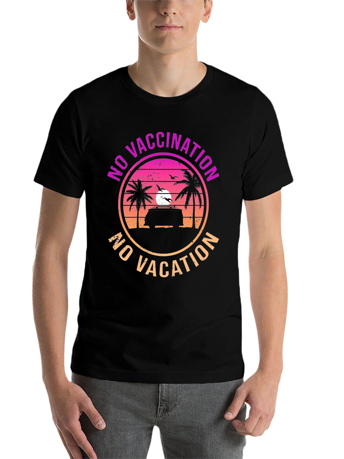 Black No Vaccination No Vacation Graphic T-Shirt view 7