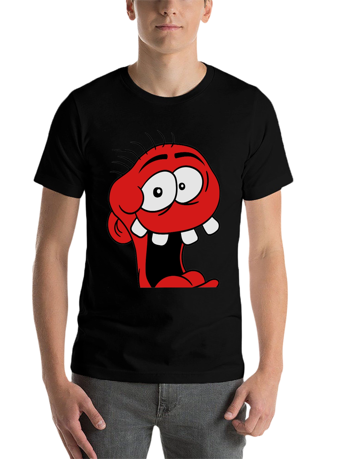 Black Cartoon Monster Graphic Black T-Shirt view 7