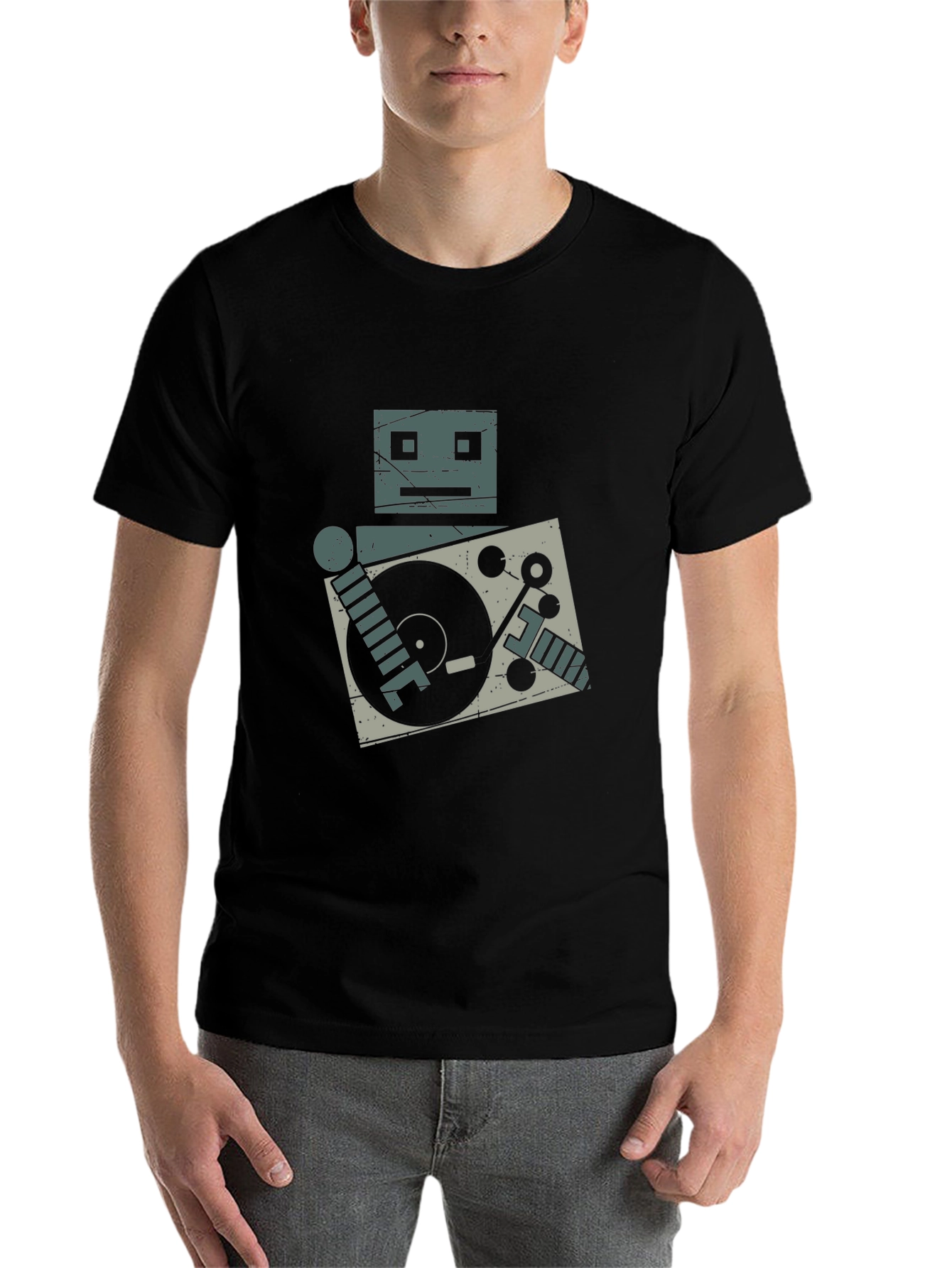 Black Robot DJ Graphic Tee - Turntable Cool view 7