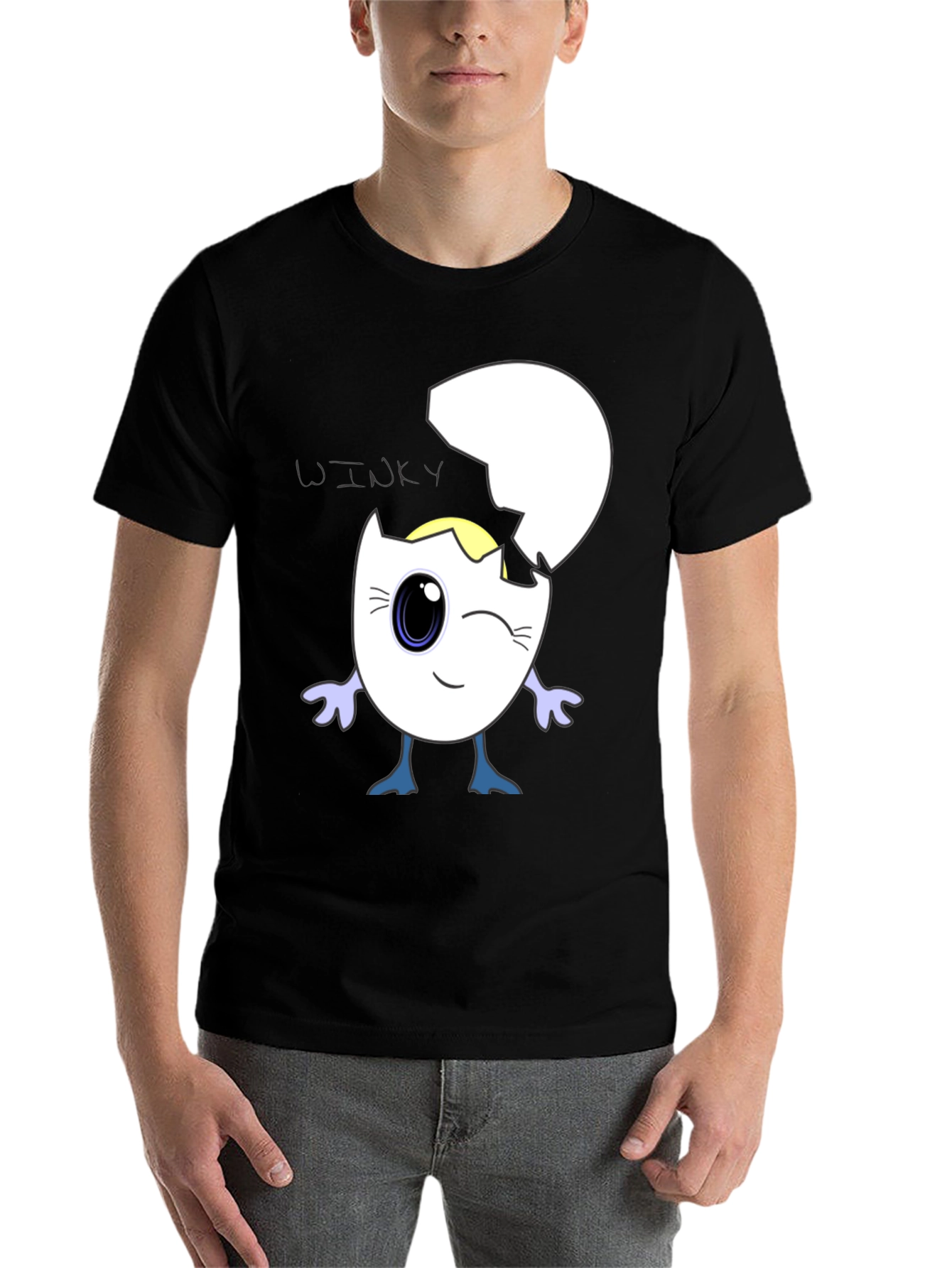 Black Winky Egg Graphic T-Shirt - Unique Cartoon Design view 7