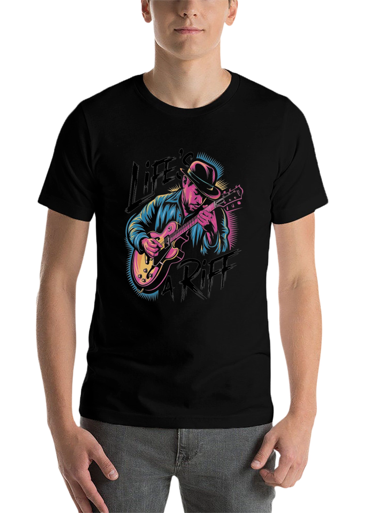 Black Life's A Riff Graphic T-Shirt - Blues Guitar Player Tee view 7
