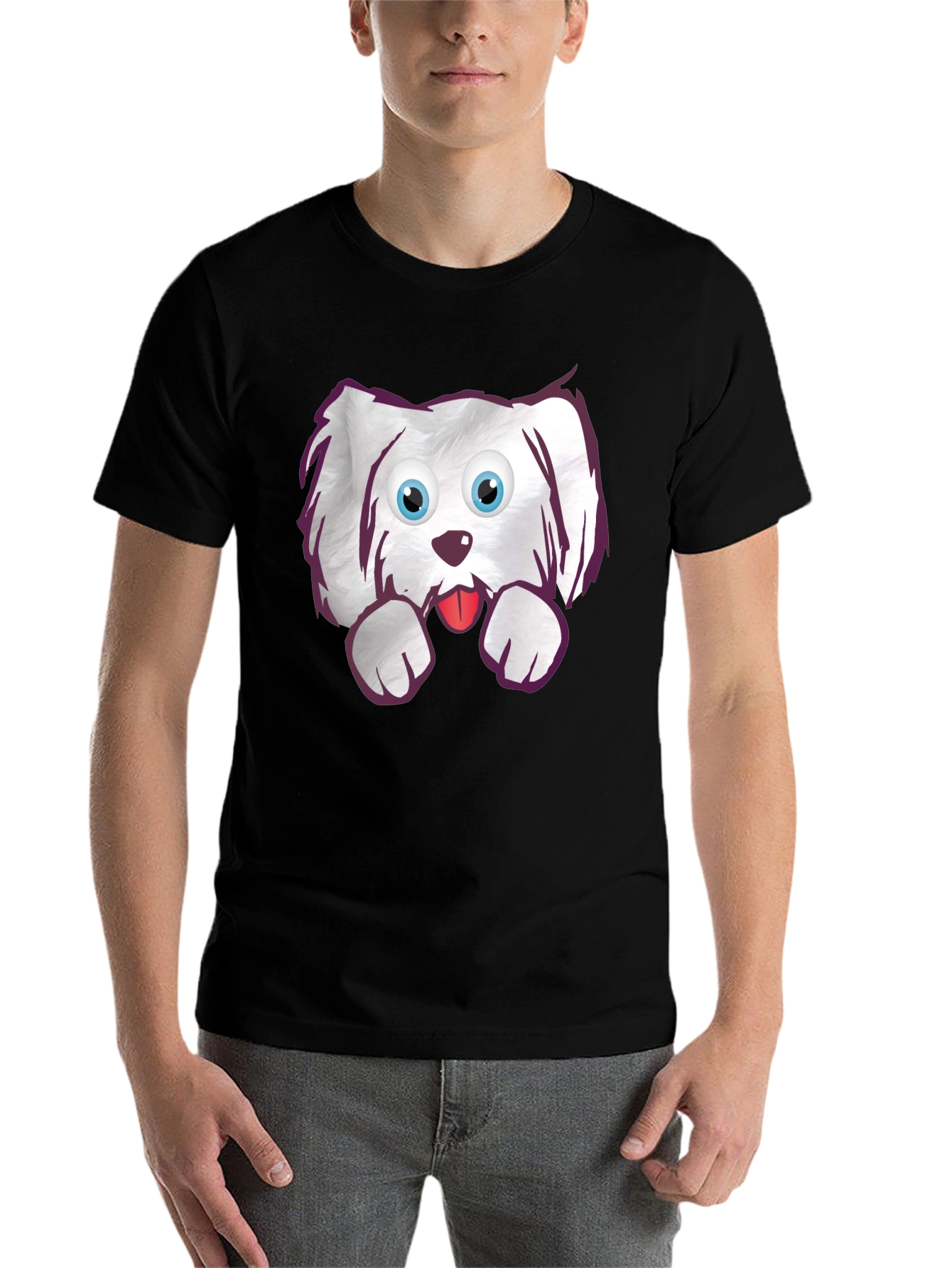 Black Cartoon Dog Graphic T-Shirt - Cute Pet Tee view 7