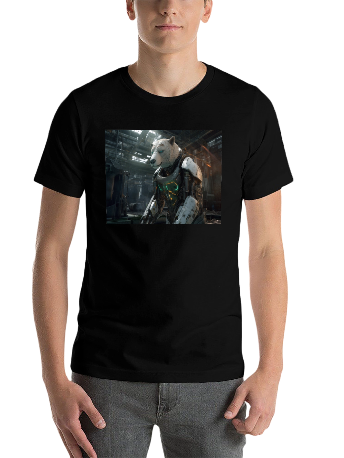 Black Sci-Fi Bear Robot T-Shirt view 7