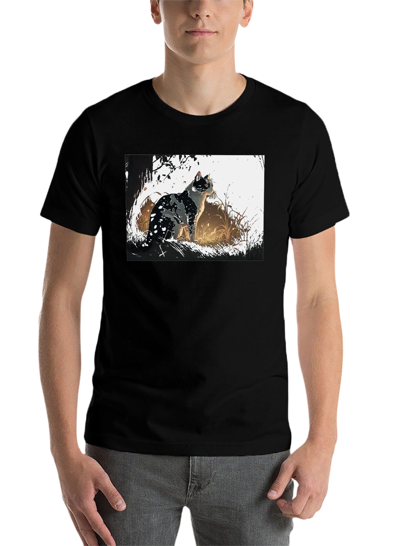 Black Cat Graphic Tee - Black Cotton T-Shirt view 7