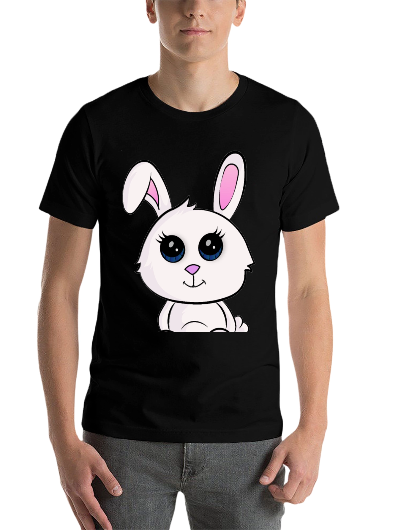 Black Cute Bunny Graphic Tee - Black Cotton Blend view 7