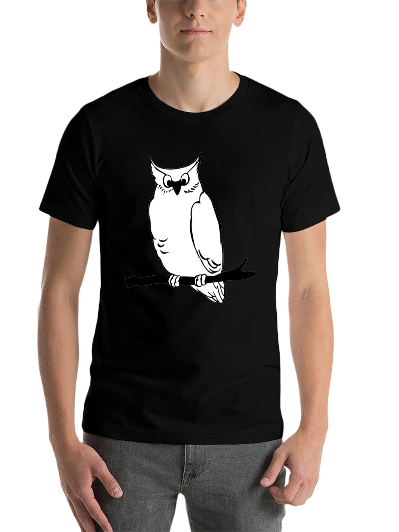 Black Owl Graphic Print Tee - Mens Black T-Shirt view 7