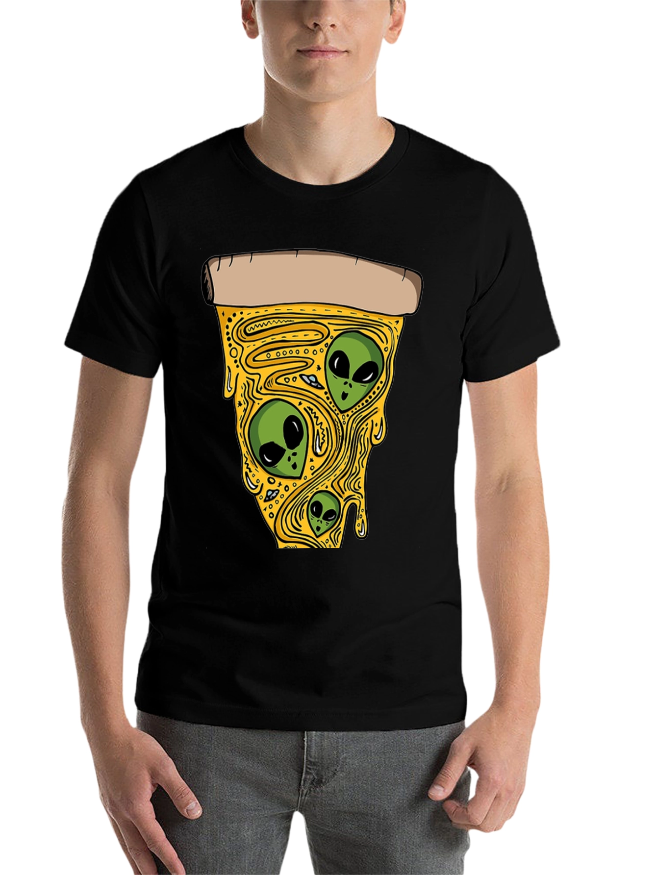 Black Alien Pizza Graphic T-Shirt view 7