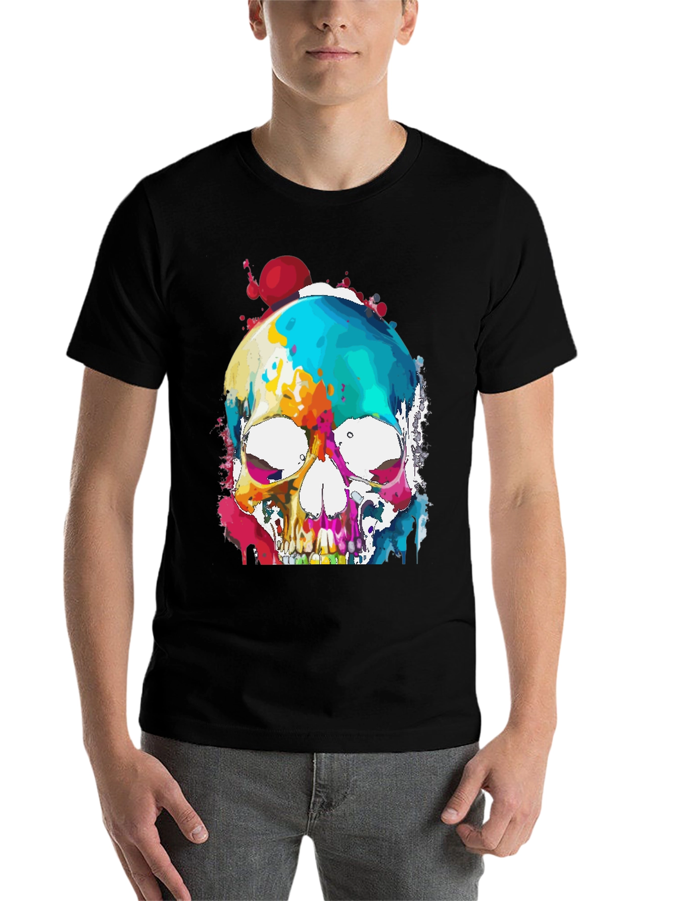 Black Colorful Skull Graphic Tee - Men's Black T-Shirt view 7