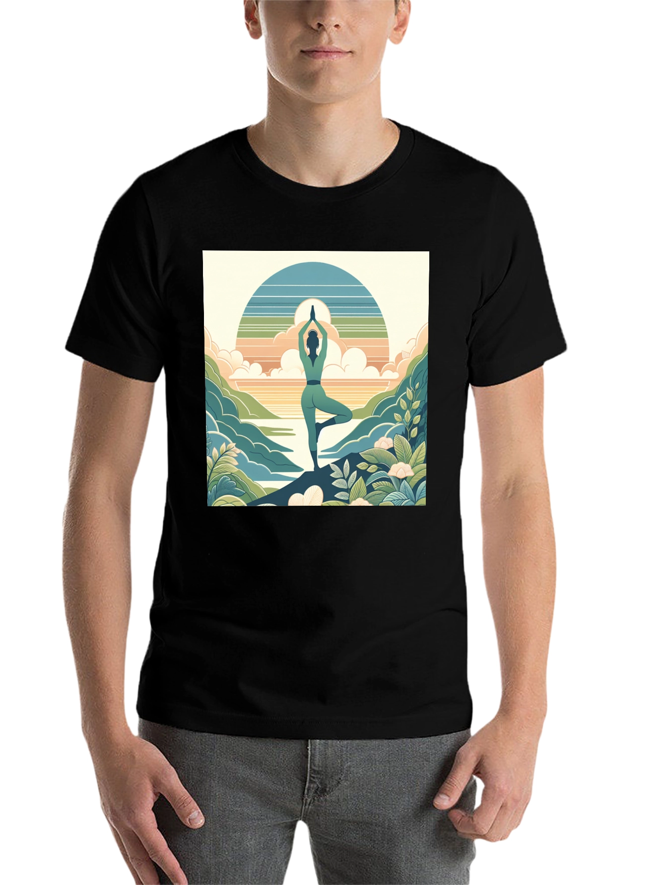 Black Yoga Serenity Tee - Nature Balance Design view 7
