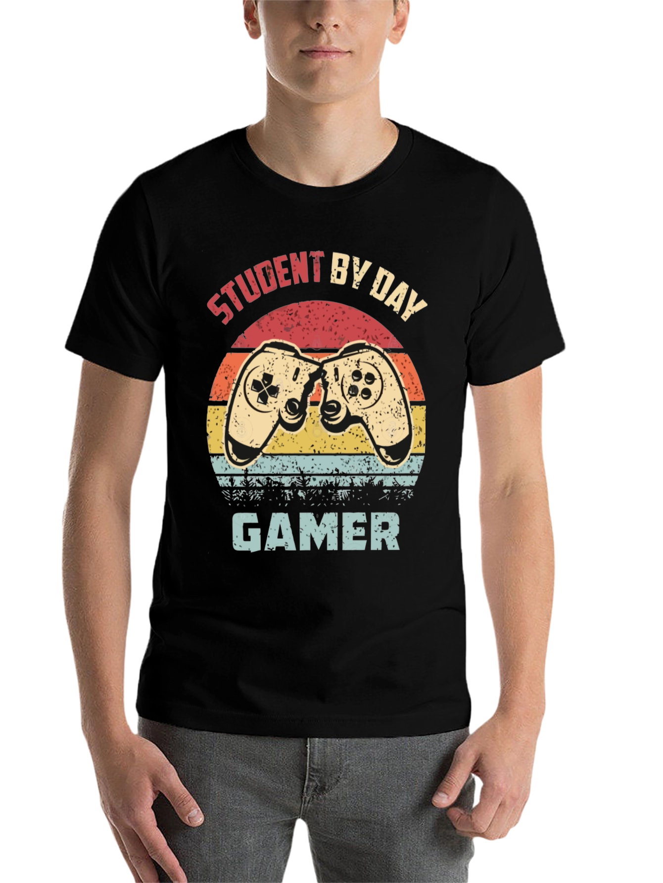 Black Student by Day Gamer T-Shirt - Retro Design view 7