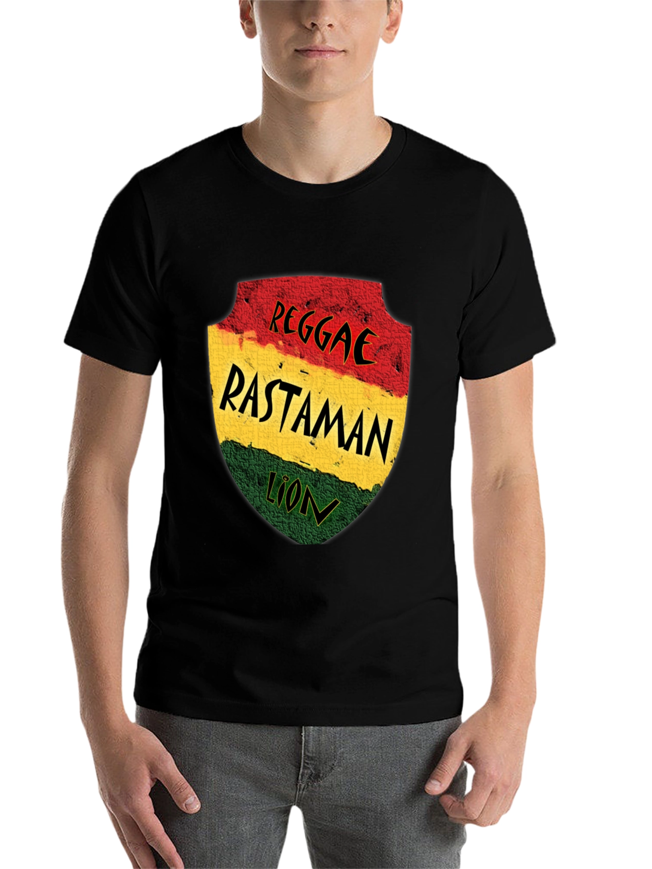 Black Reggae Rastaman Lion Graphic T-Shirt - Black view 7