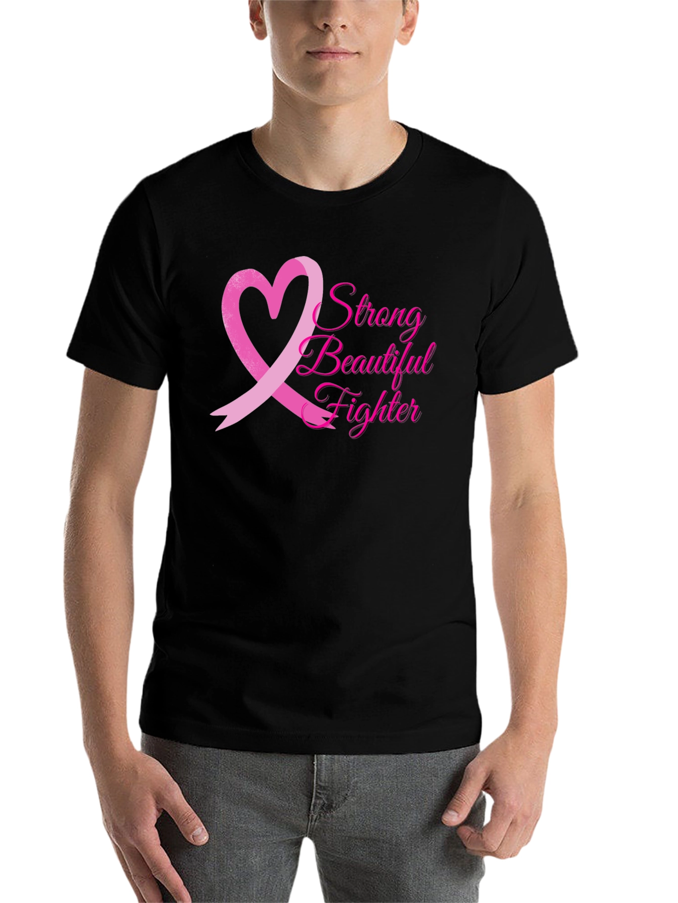 Black Breast Cancer Awareness T-Shirt: Strong Beautiful Fighter view 7