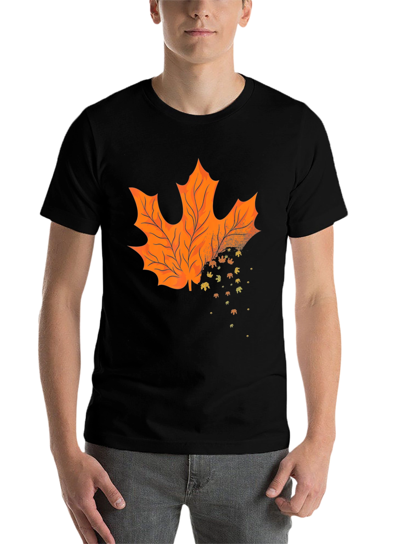 Black Autumn Leaf T-Shirt - Stylish Fall Apparel view 7