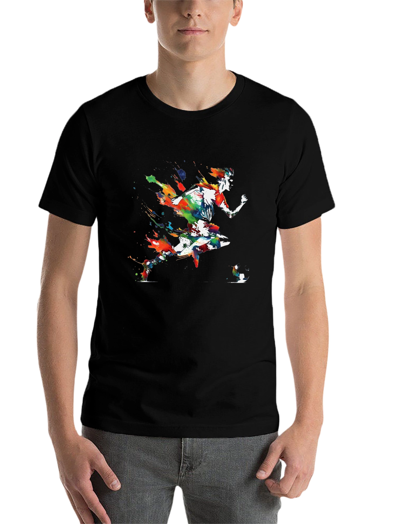 Black Abstract Soccer Player Black Graphic Tee view 7