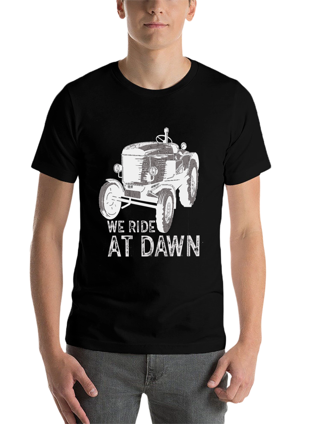 Black We Ride At Dawn Tractor Graphic Tee view 7