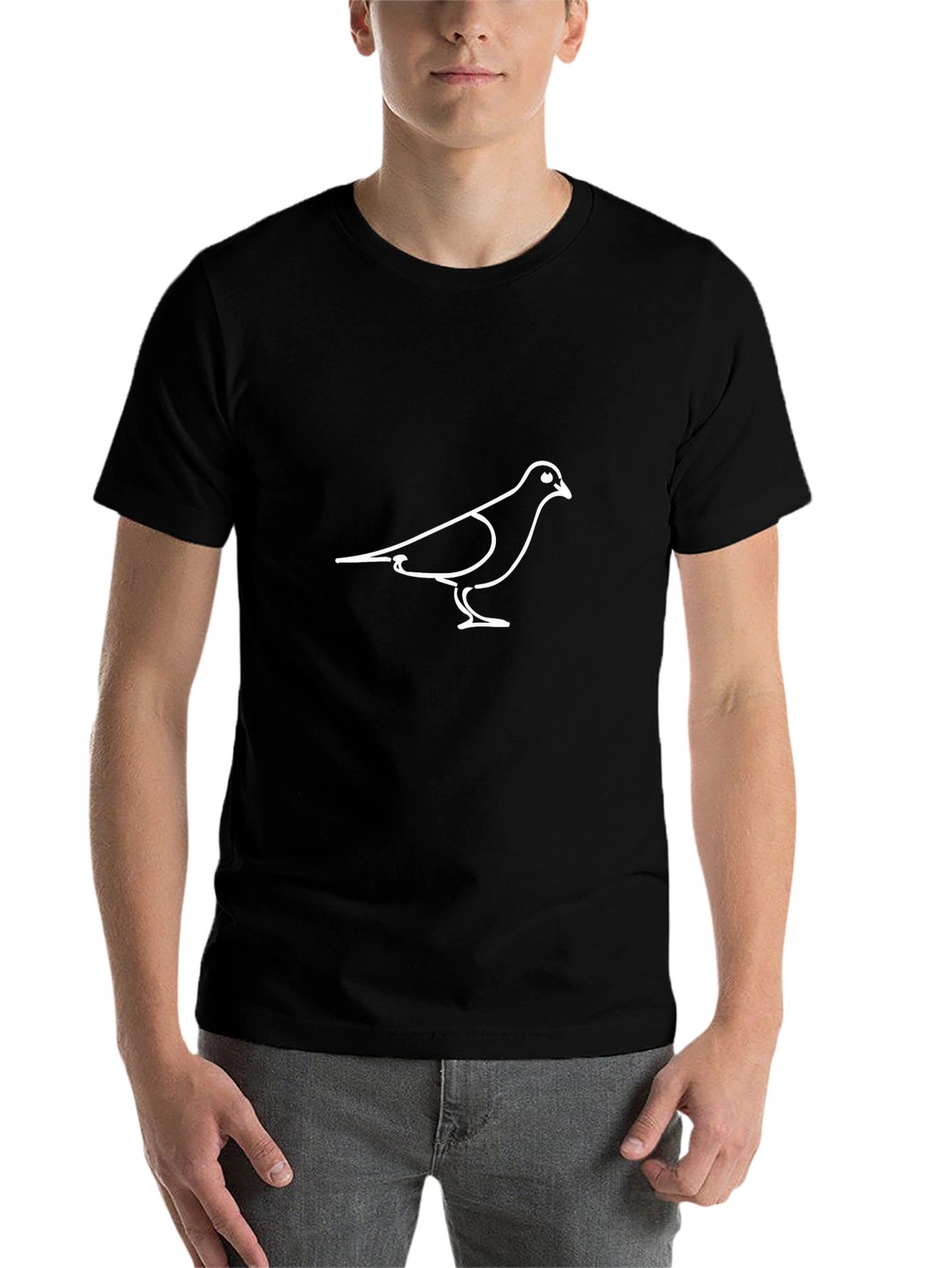Black Pigeon Outline Black T-Shirt - Unique Design view 7