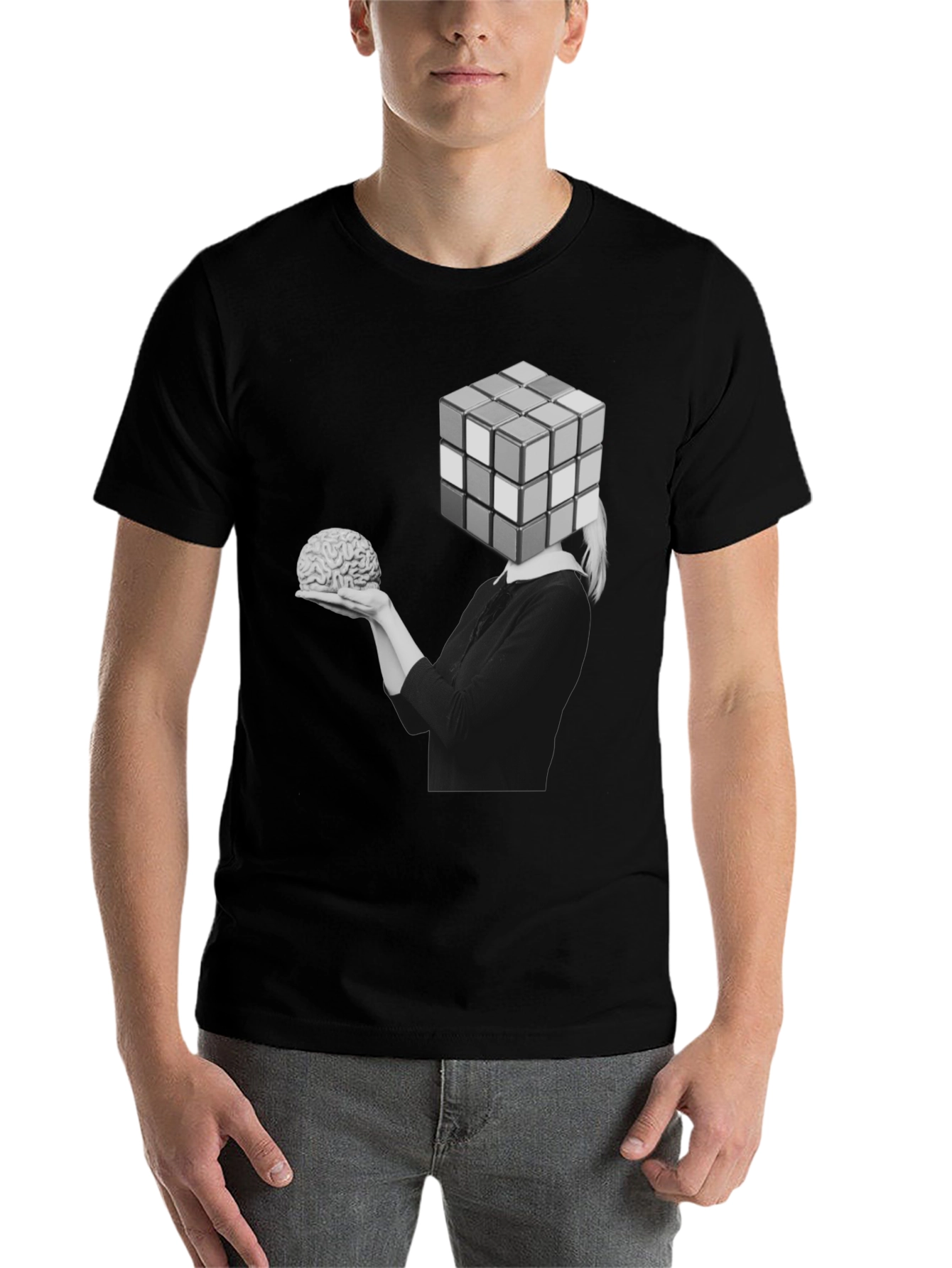 Black Rubik's Cube Brain T-Shirt view 7