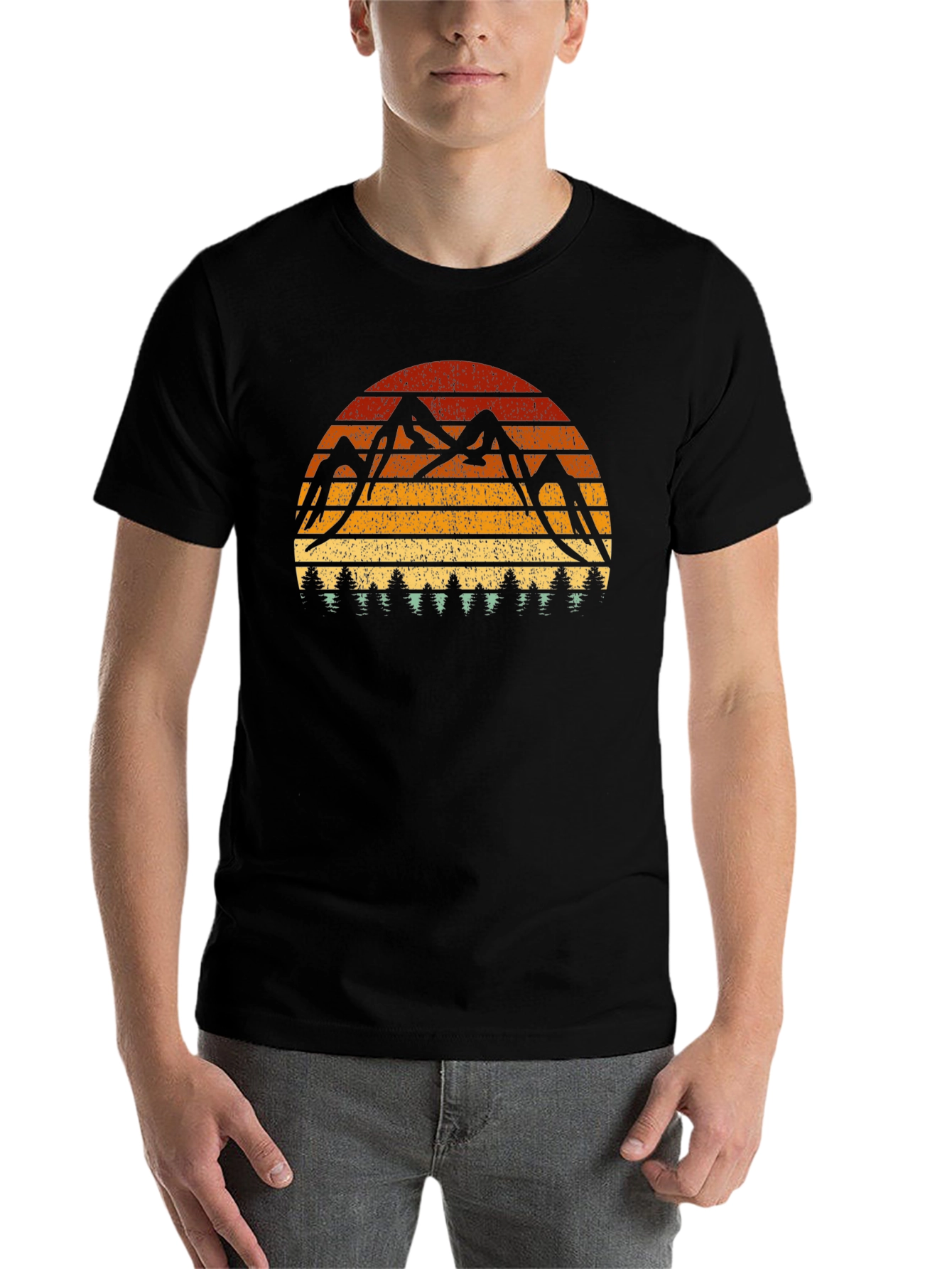 Black Retro Mountain Sunset T-Shirt view 7