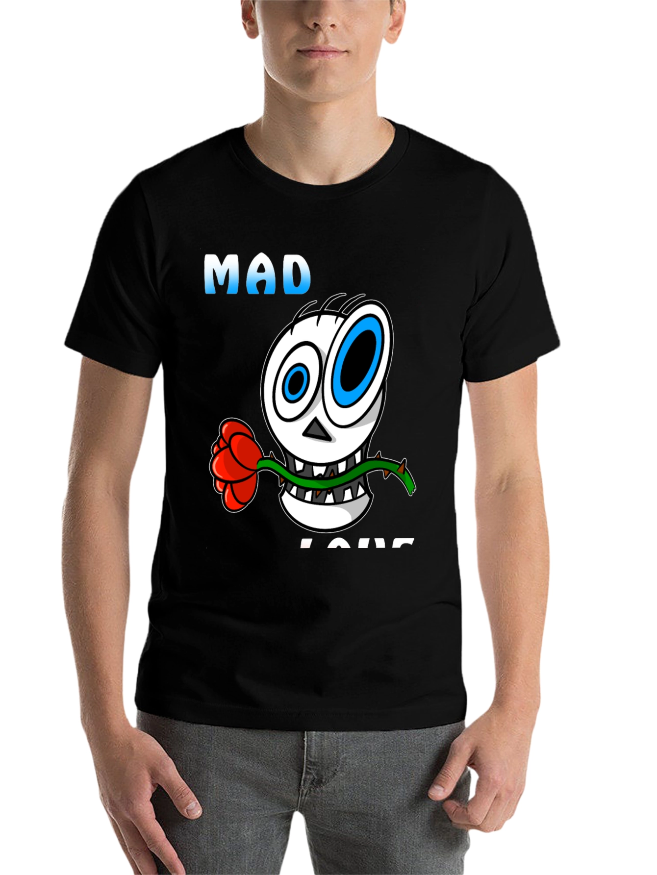 Black Mad Love Skull Graphic Black T-Shirt view 7