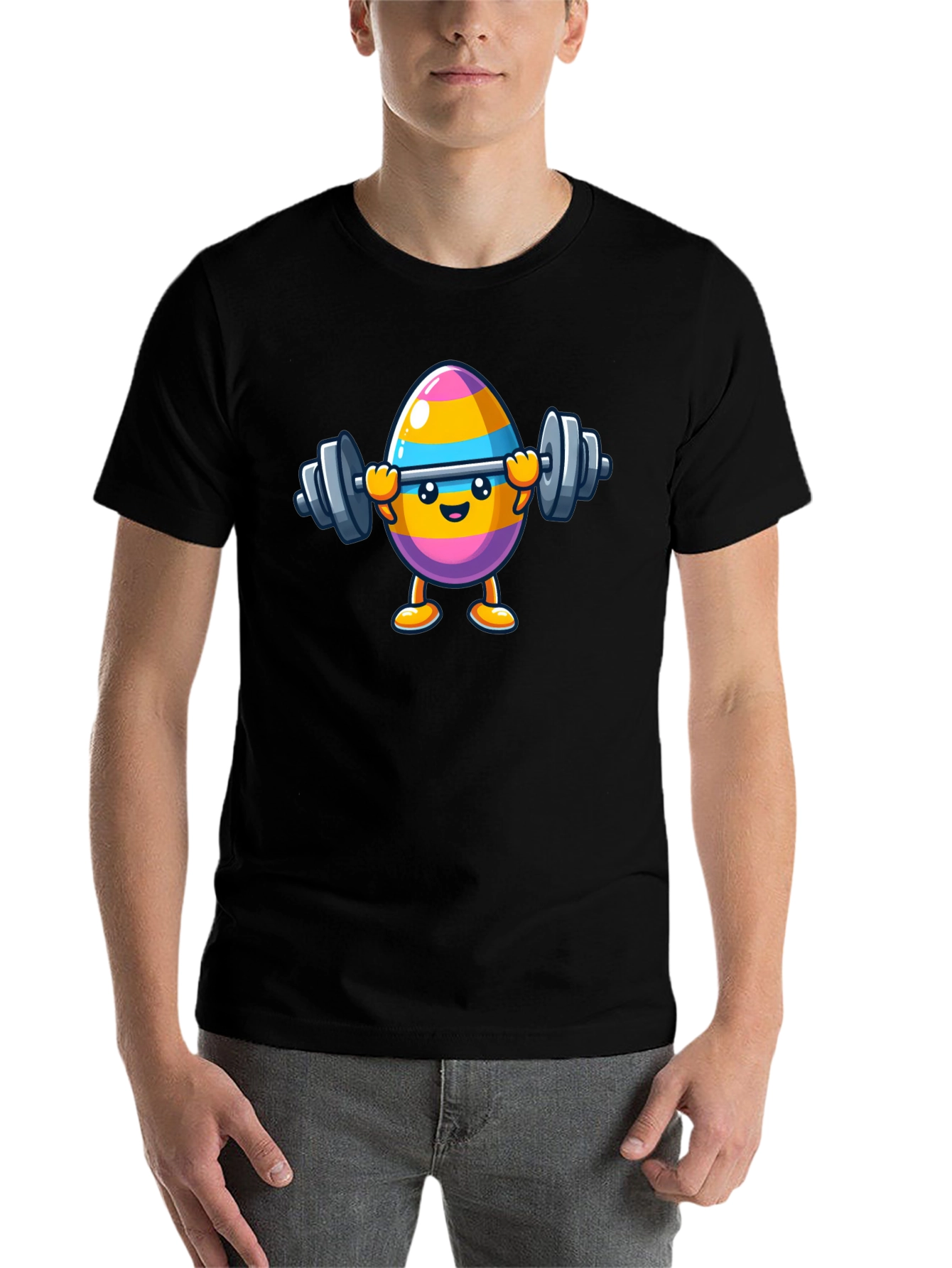 Black Easter Egg Lifting Weights Graphic T-Shirt view 7