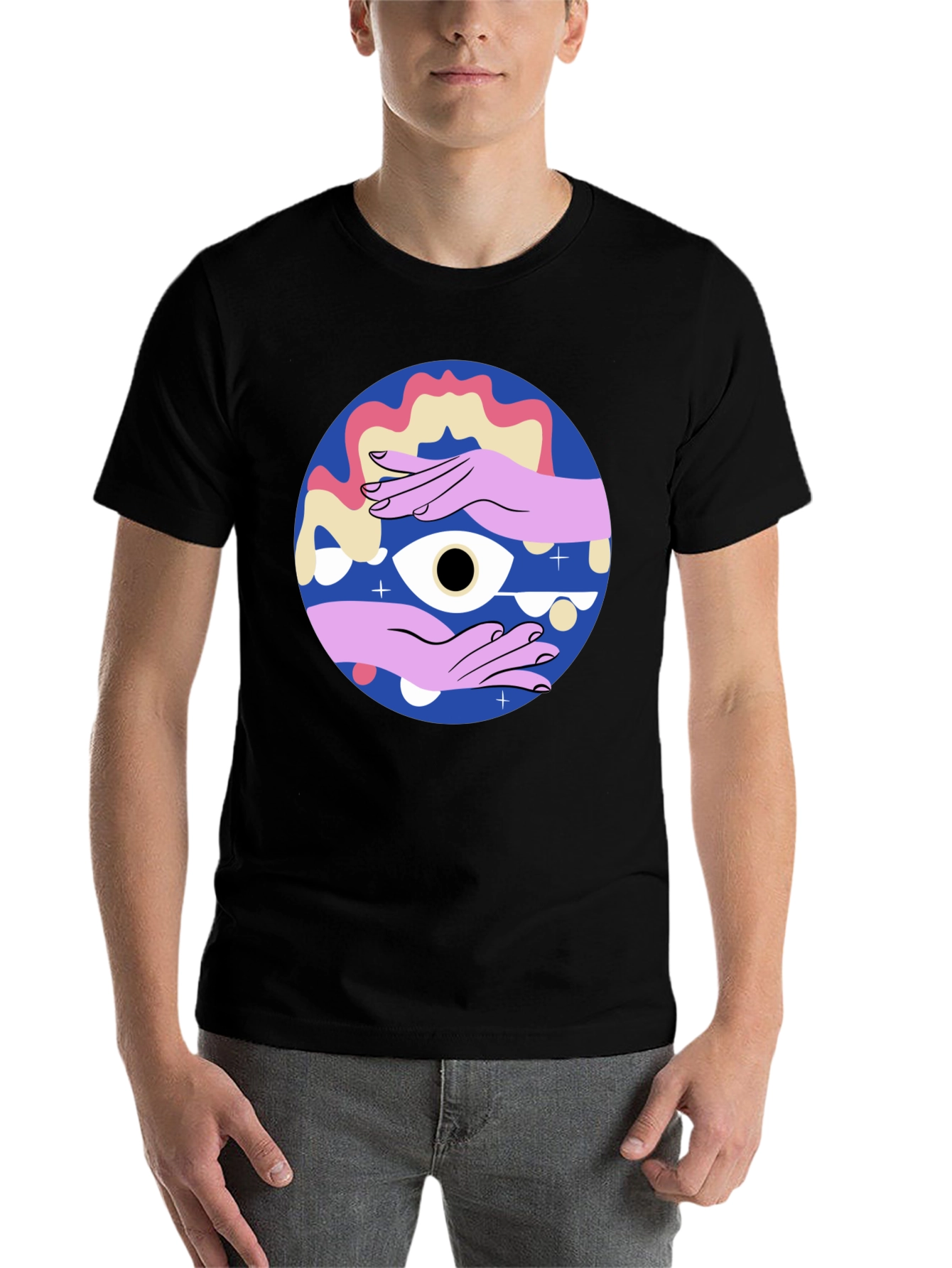 Black Mystic Eye Graphic Tee - Black Cotton Blend view 7