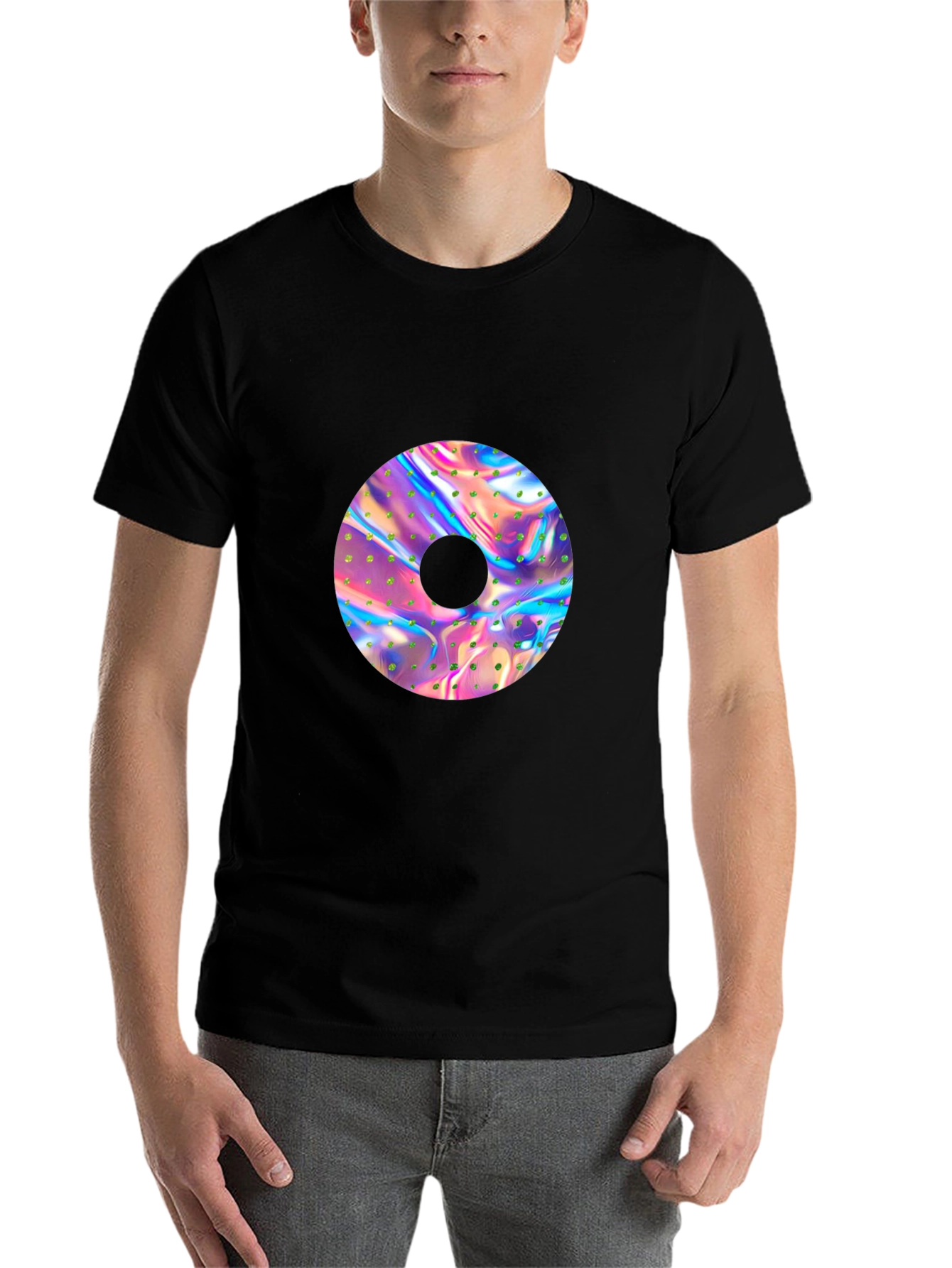 Black Holographic Donut Graphic Black Tee view 7