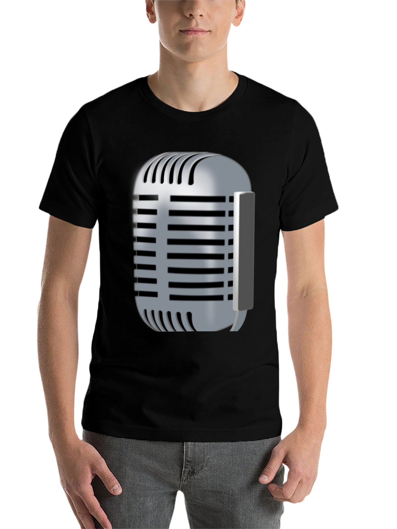 Black Vintage Microphone Graphic T-Shirt view 7