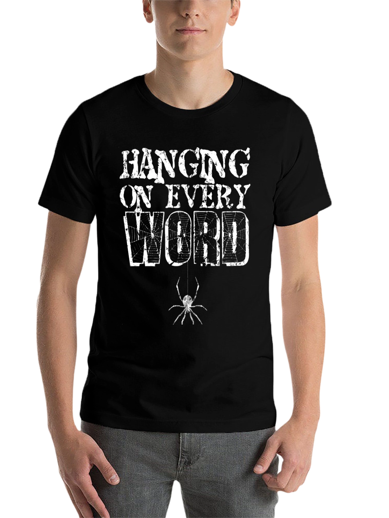 Black Hanging On Every Word Spider Graphic Tee view 7