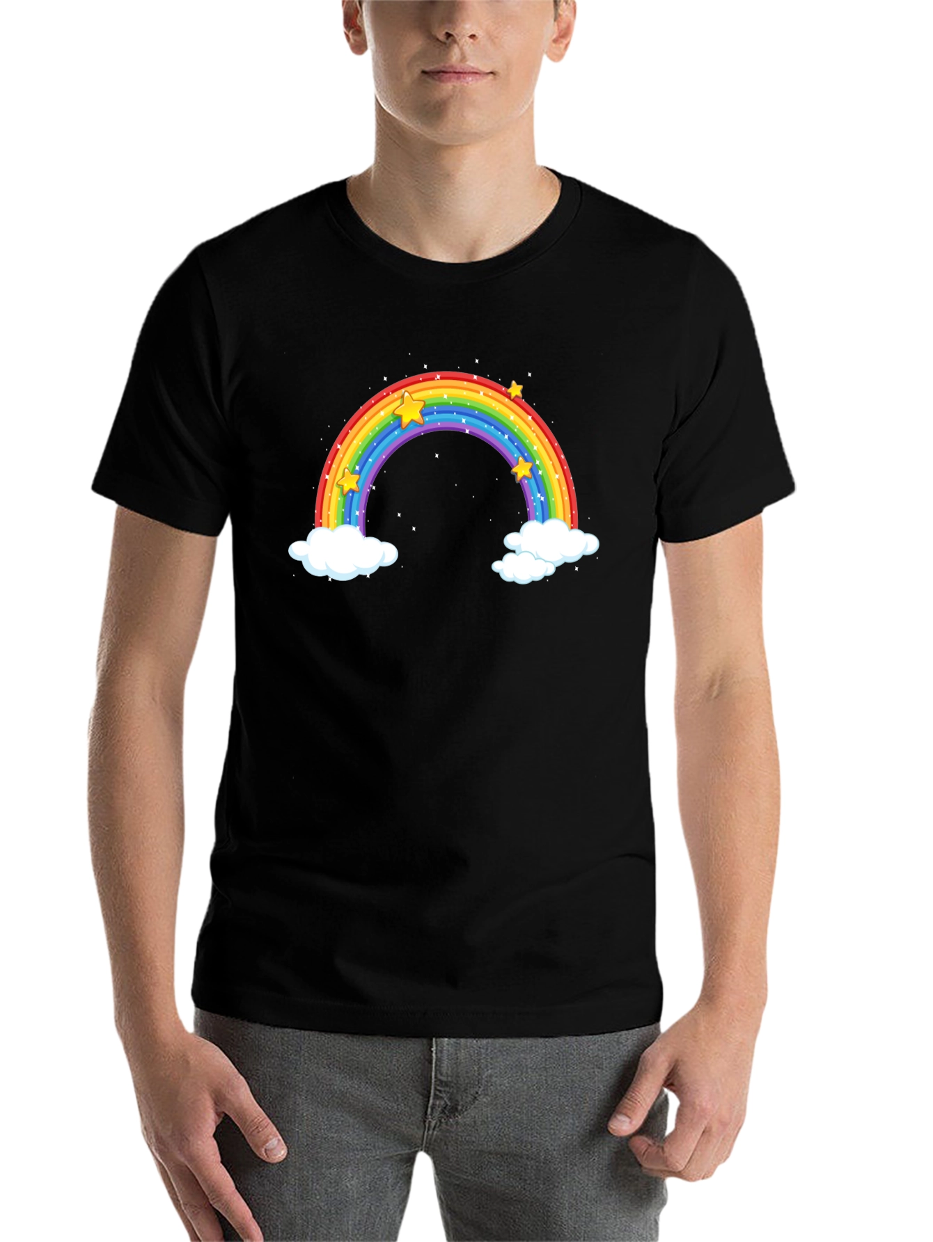 Black Rainbow & Stars Graphic Tee - Black Cotton view 7