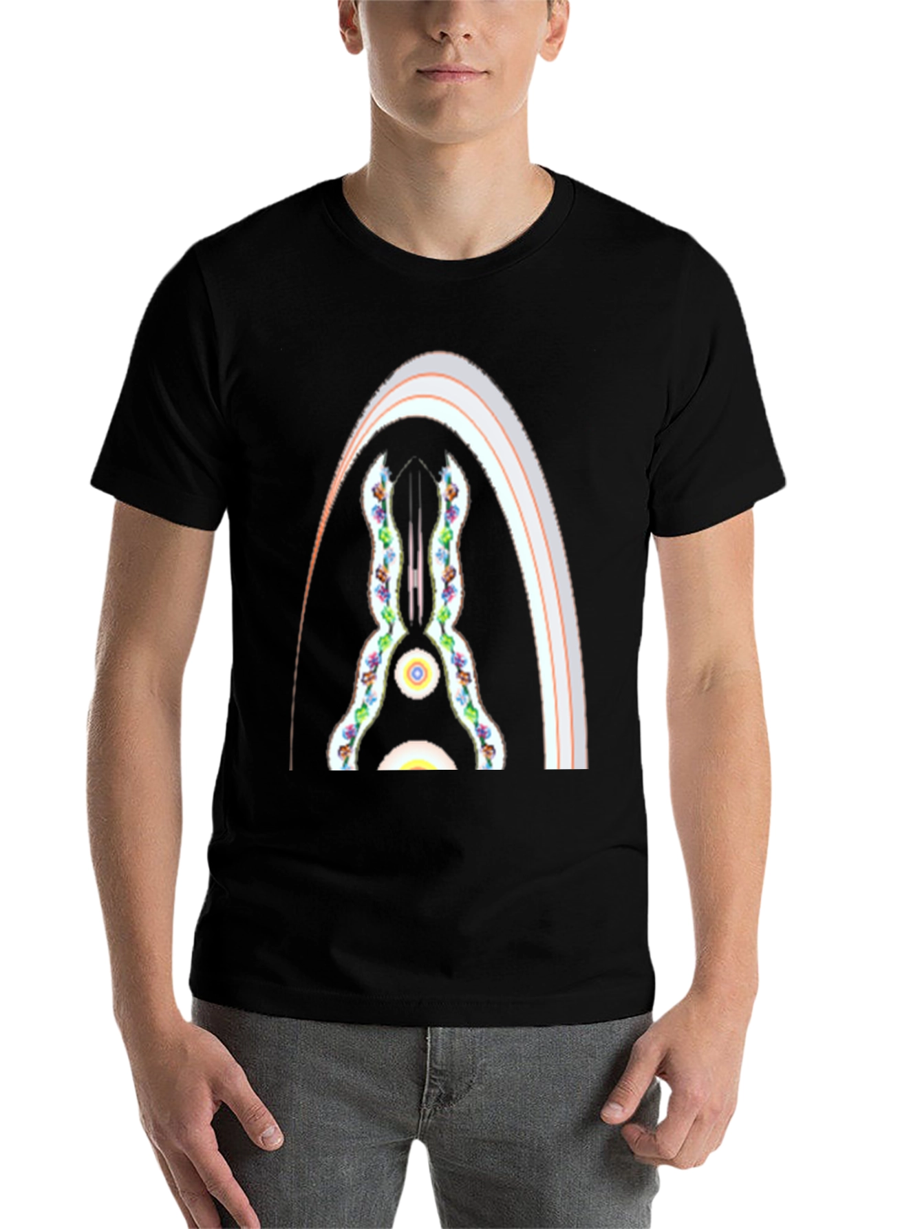 Black Abstract Archway Graphic Tee - Black Cotton Blend view 7